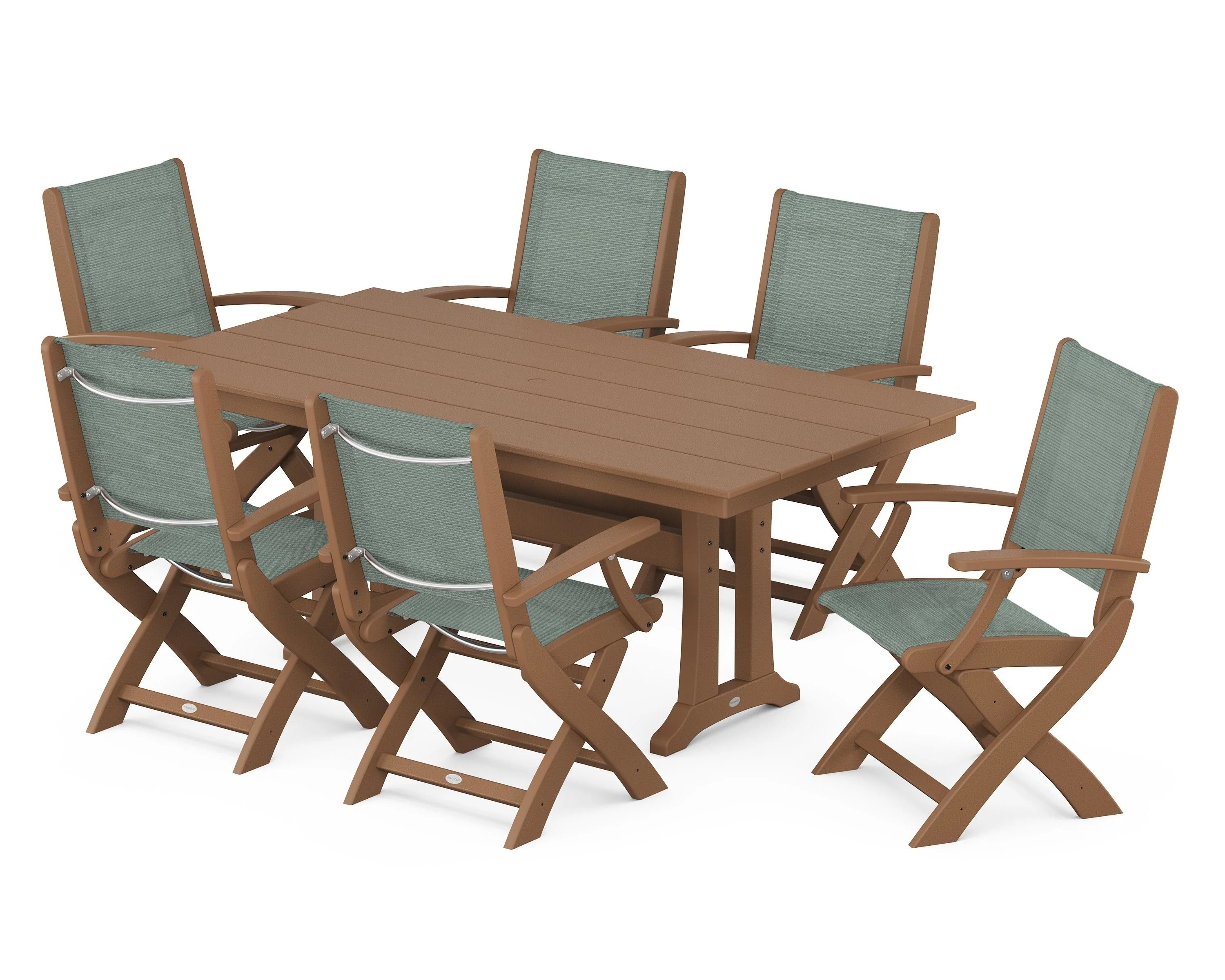 Coastal Folding Arm Chair 7-Piece Farmhouse Dining Set with Trestle Legs - Image 94