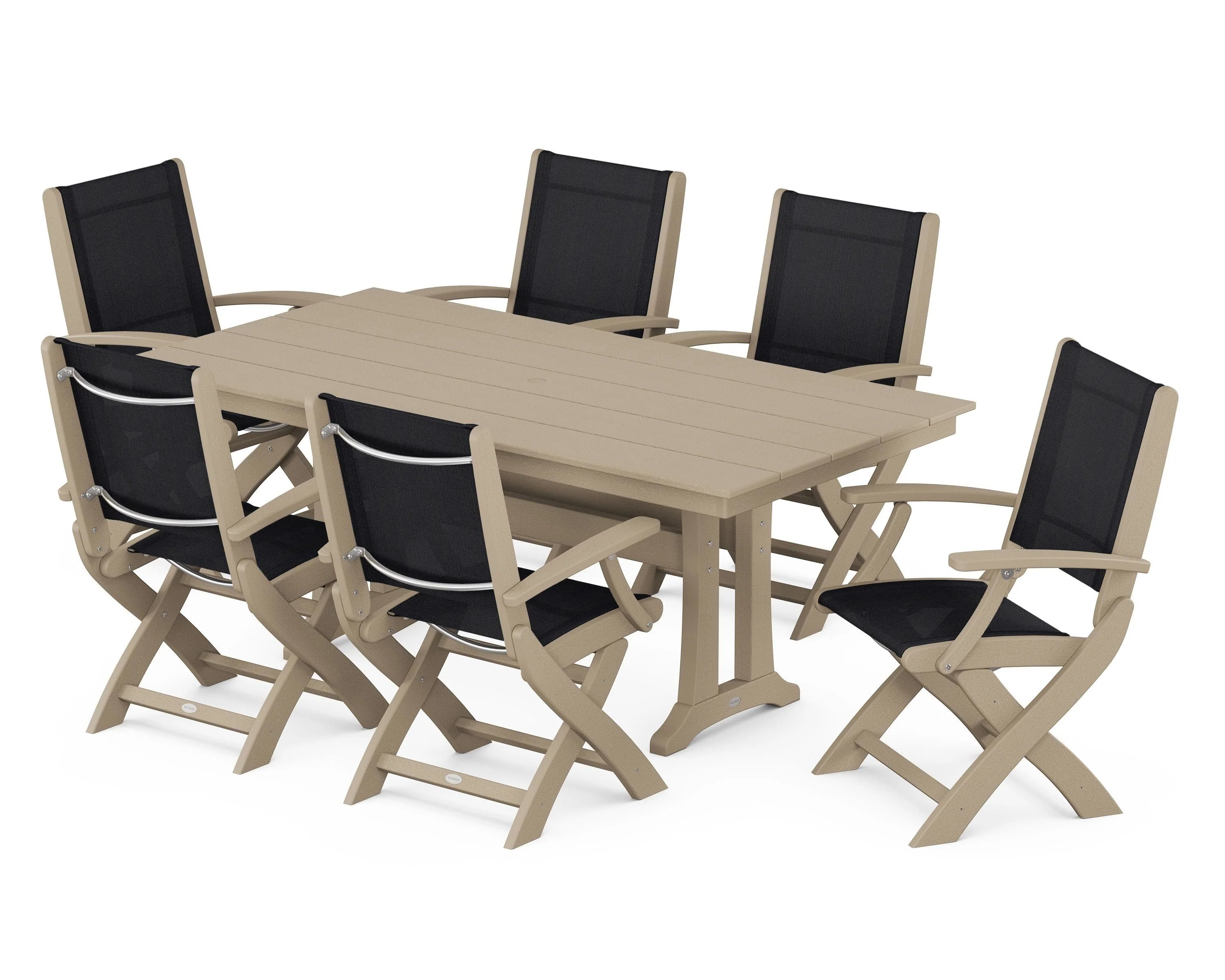 Coastal Folding Arm Chair 7-Piece Farmhouse Dining Set with Trestle Legs - Image 95