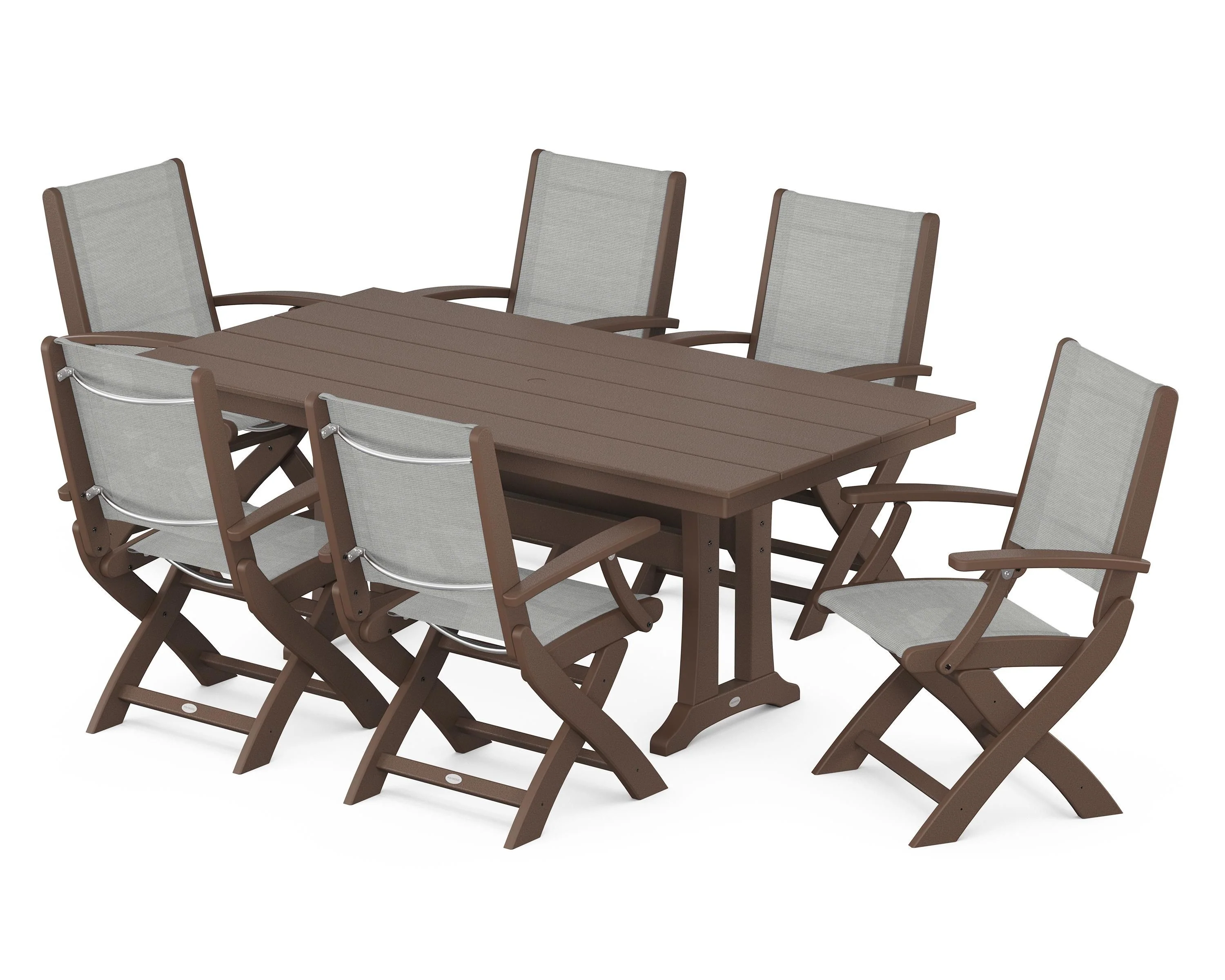 Coastal Folding Arm Chair 7-Piece Farmhouse Dining Set with Trestle Legs - Image 96