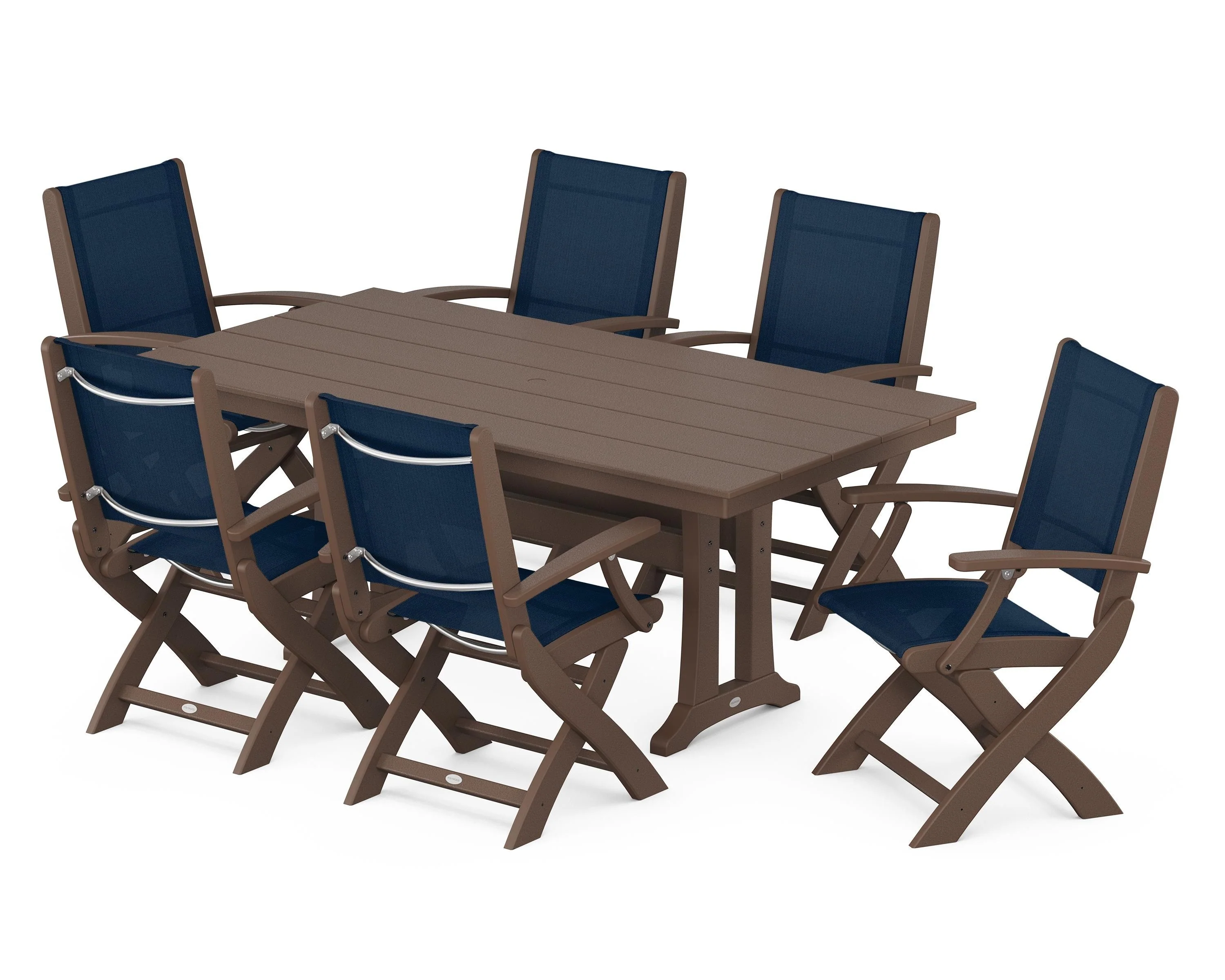 Coastal Folding Arm Chair 7-Piece Farmhouse Dining Set with Trestle Legs - Image 98