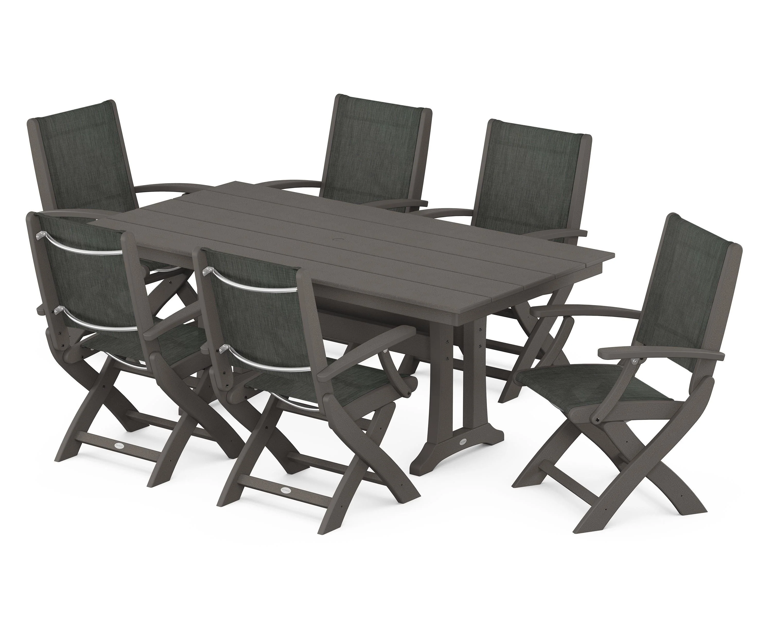 Coastal Folding Arm Chair 7-Piece Farmhouse Dining Set with Trestle Legs - Image 99