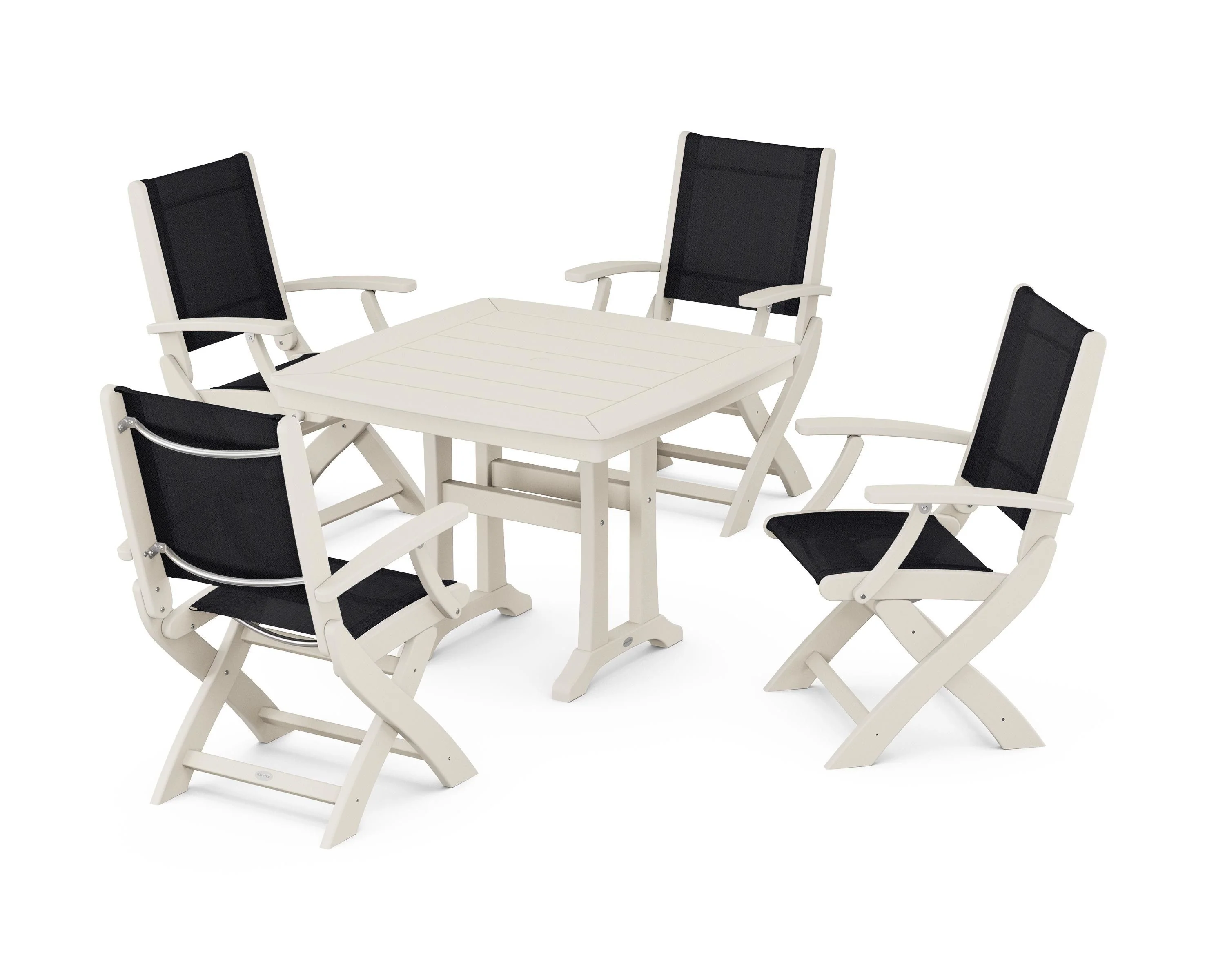 Coastal Folding Chair 5-Piece Dining Set with Trestle Legs - Image 104