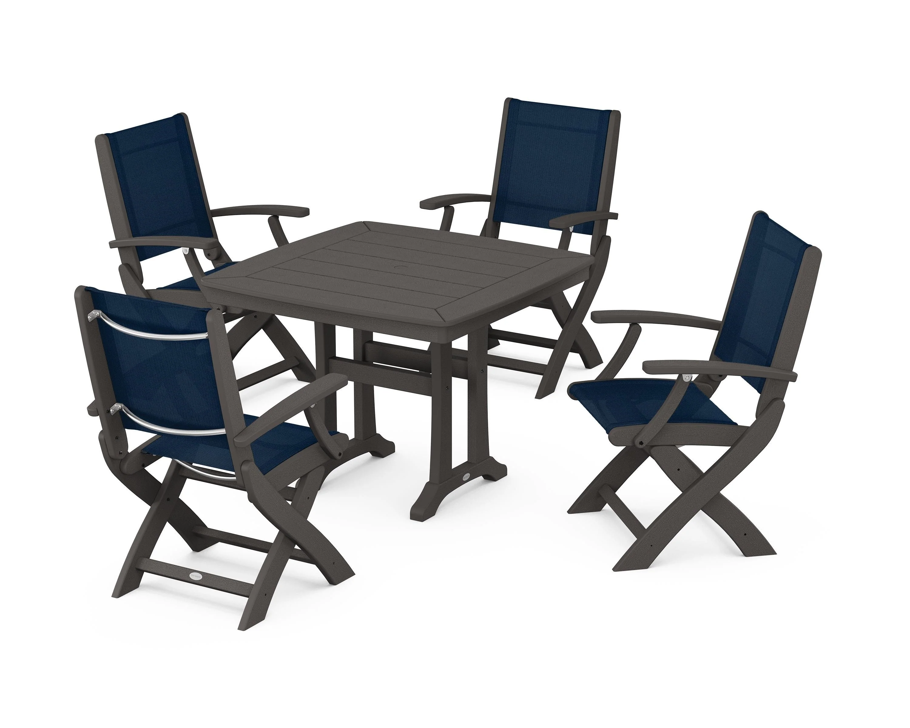 Coastal Folding Chair 5-Piece Dining Set with Trestle Legs - Image 105