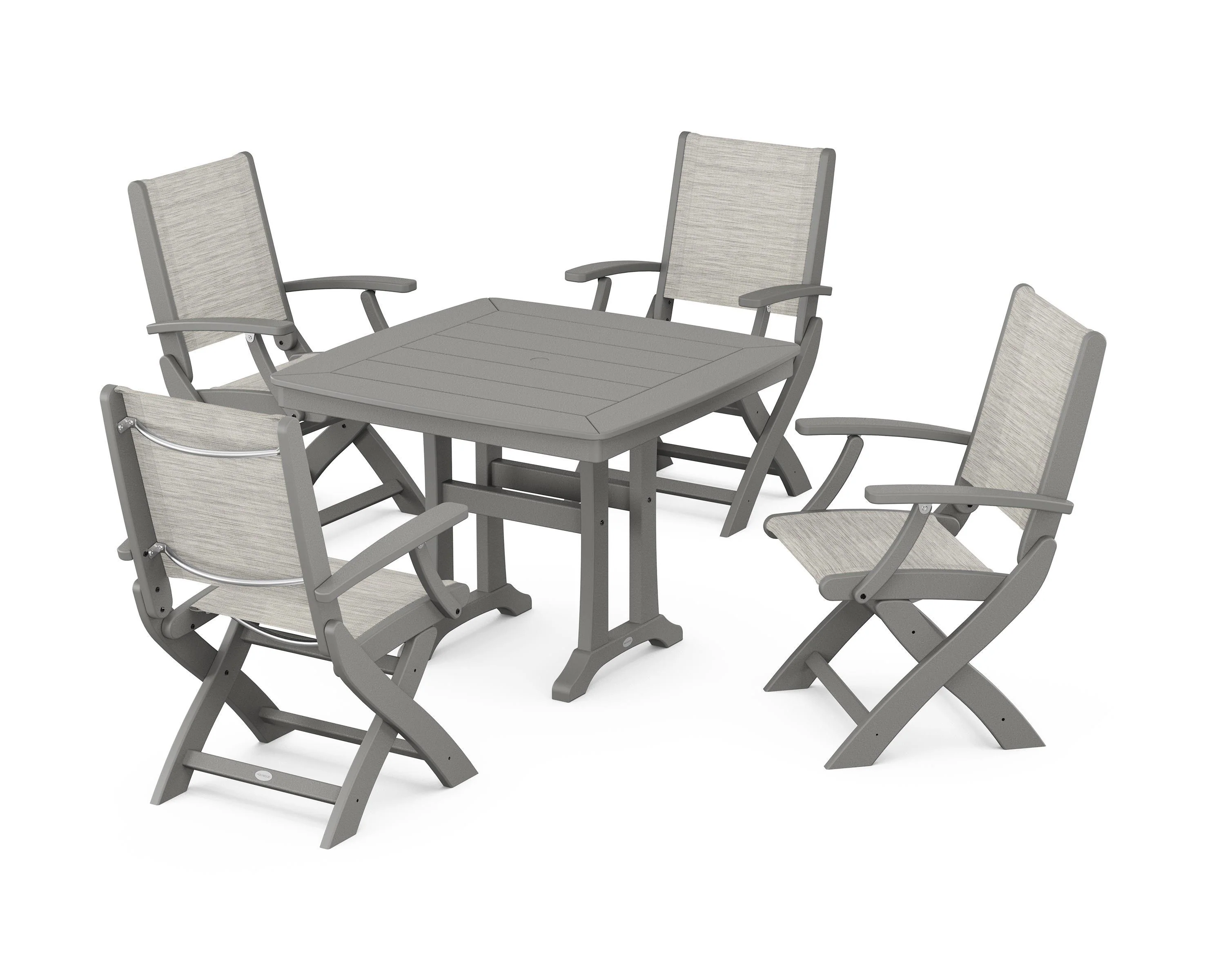 Coastal Folding Chair 5-Piece Dining Set with Trestle Legs - Image 111