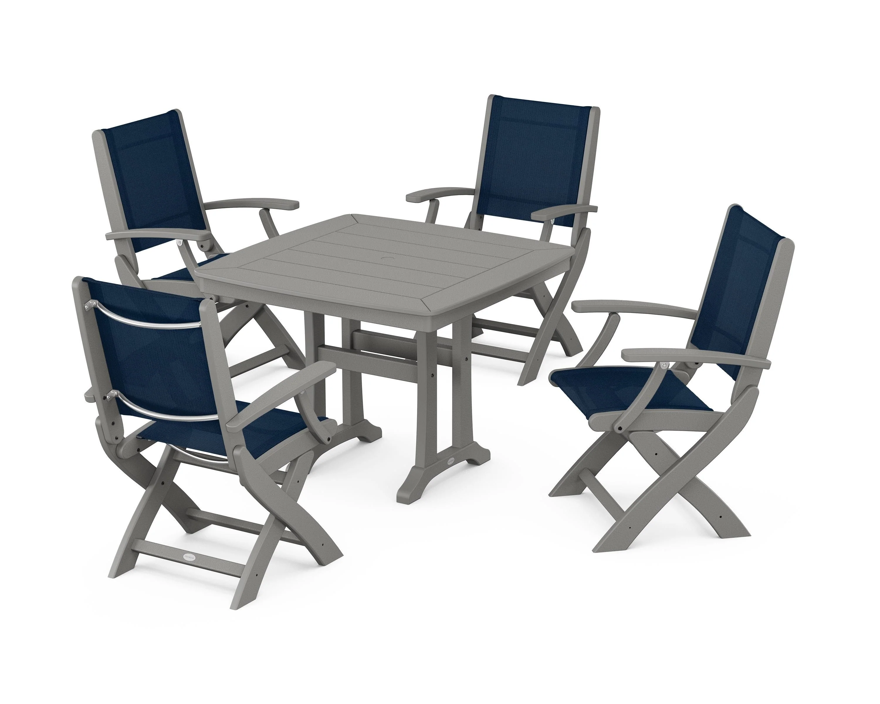 Coastal Folding Chair 5-Piece Dining Set with Trestle Legs - Image 115