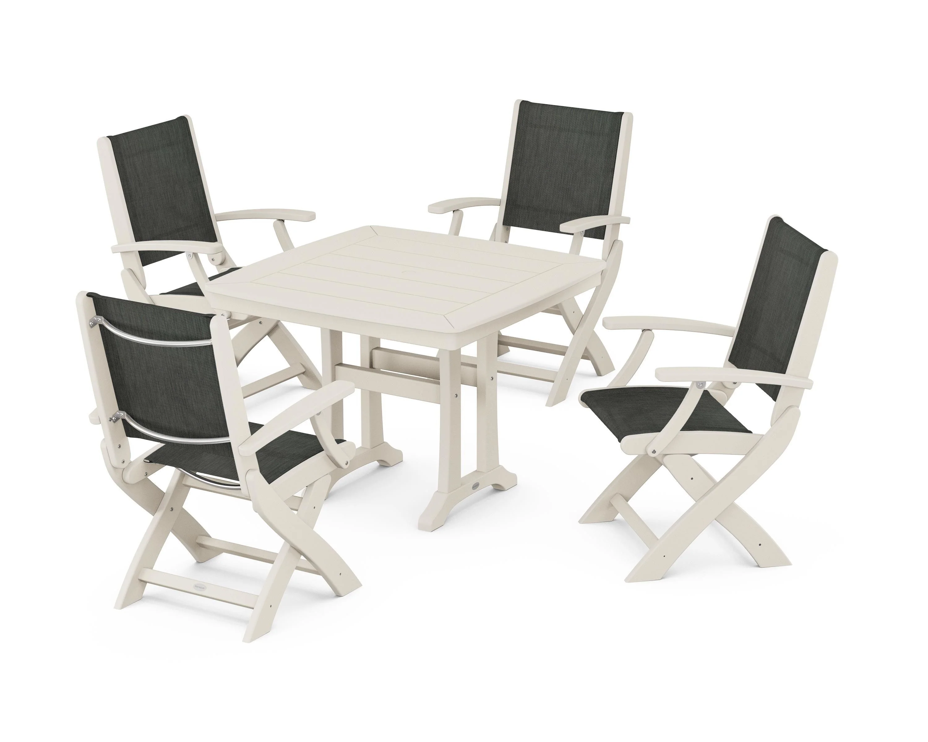 Coastal Folding Chair 5-Piece Dining Set with Trestle Legs - Image 13