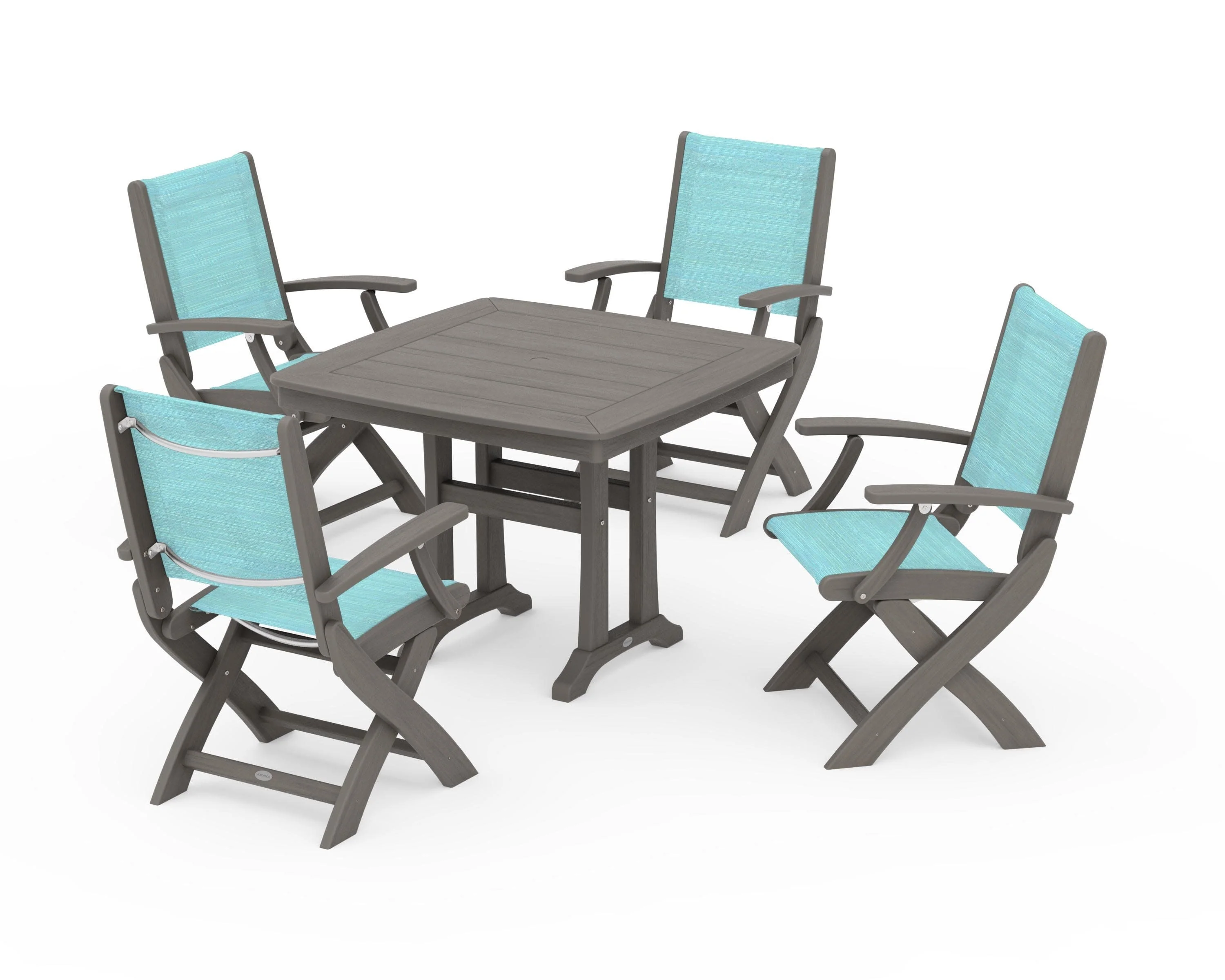 Coastal Folding Chair 5-Piece Dining Set with Trestle Legs - Image 130