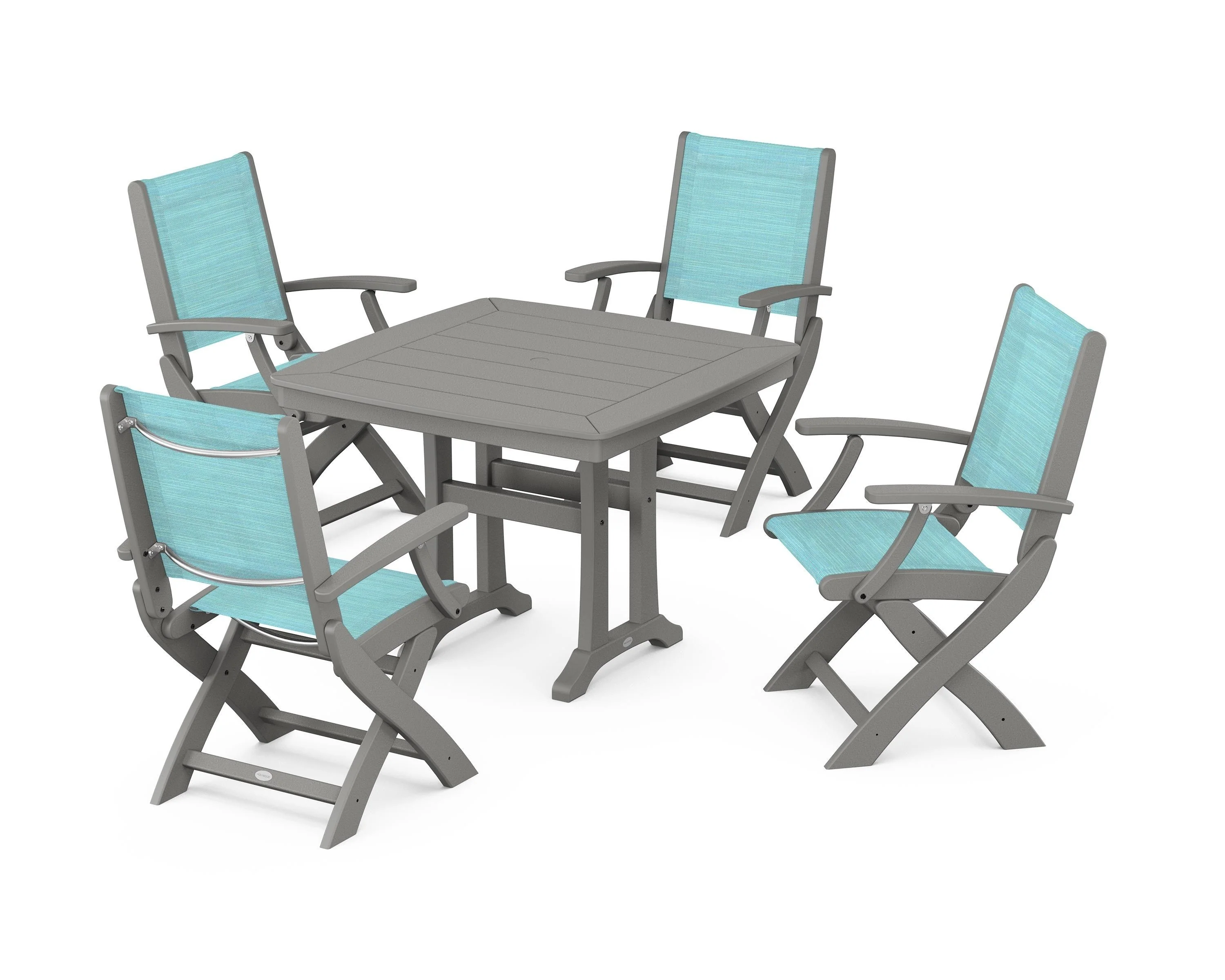 Coastal Folding Chair 5-Piece Dining Set with Trestle Legs - Image 14
