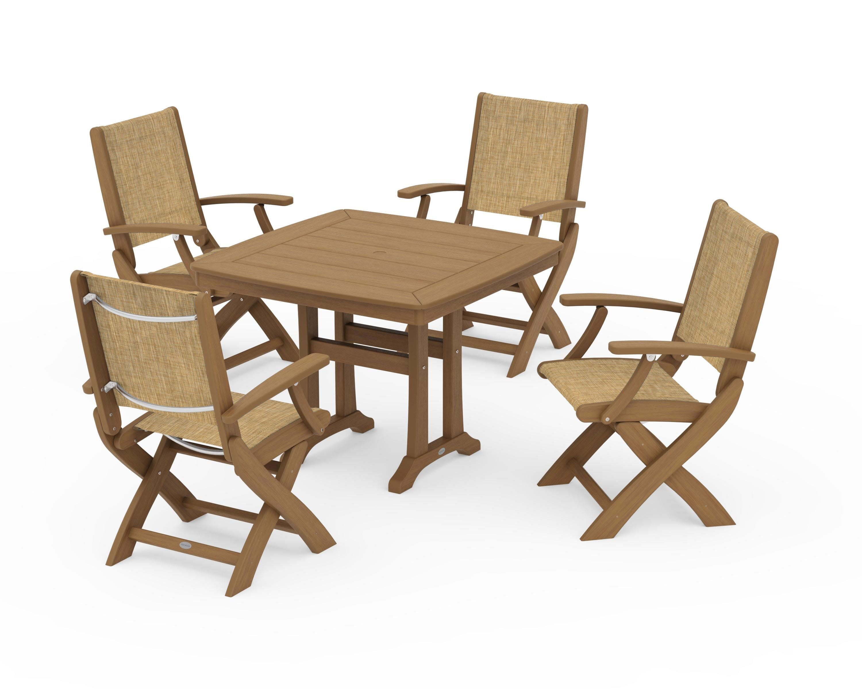 Coastal Folding Chair 5-Piece Dining Set with Trestle Legs - Image 140