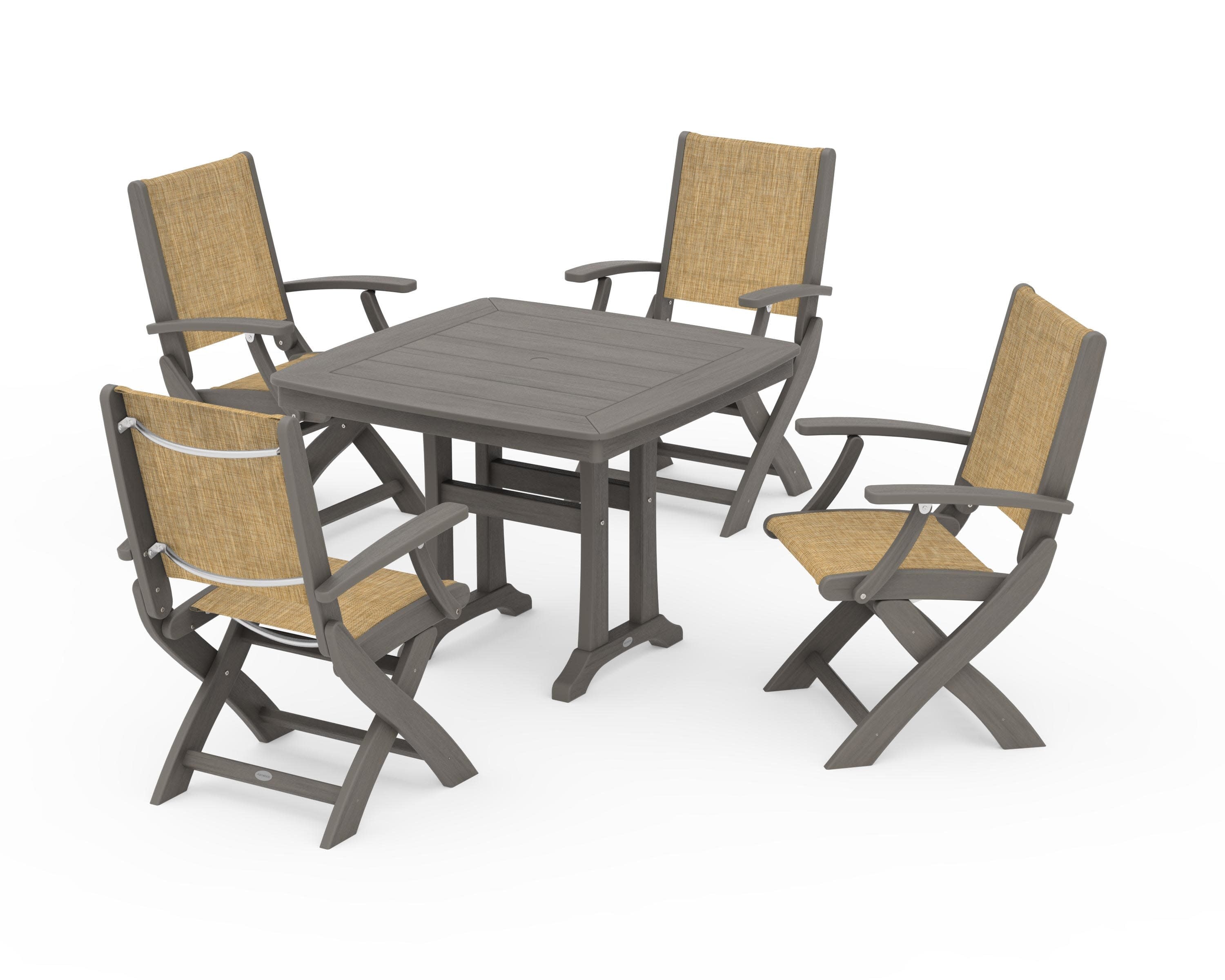 Coastal Folding Chair 5-Piece Dining Set with Trestle Legs - Image 145
