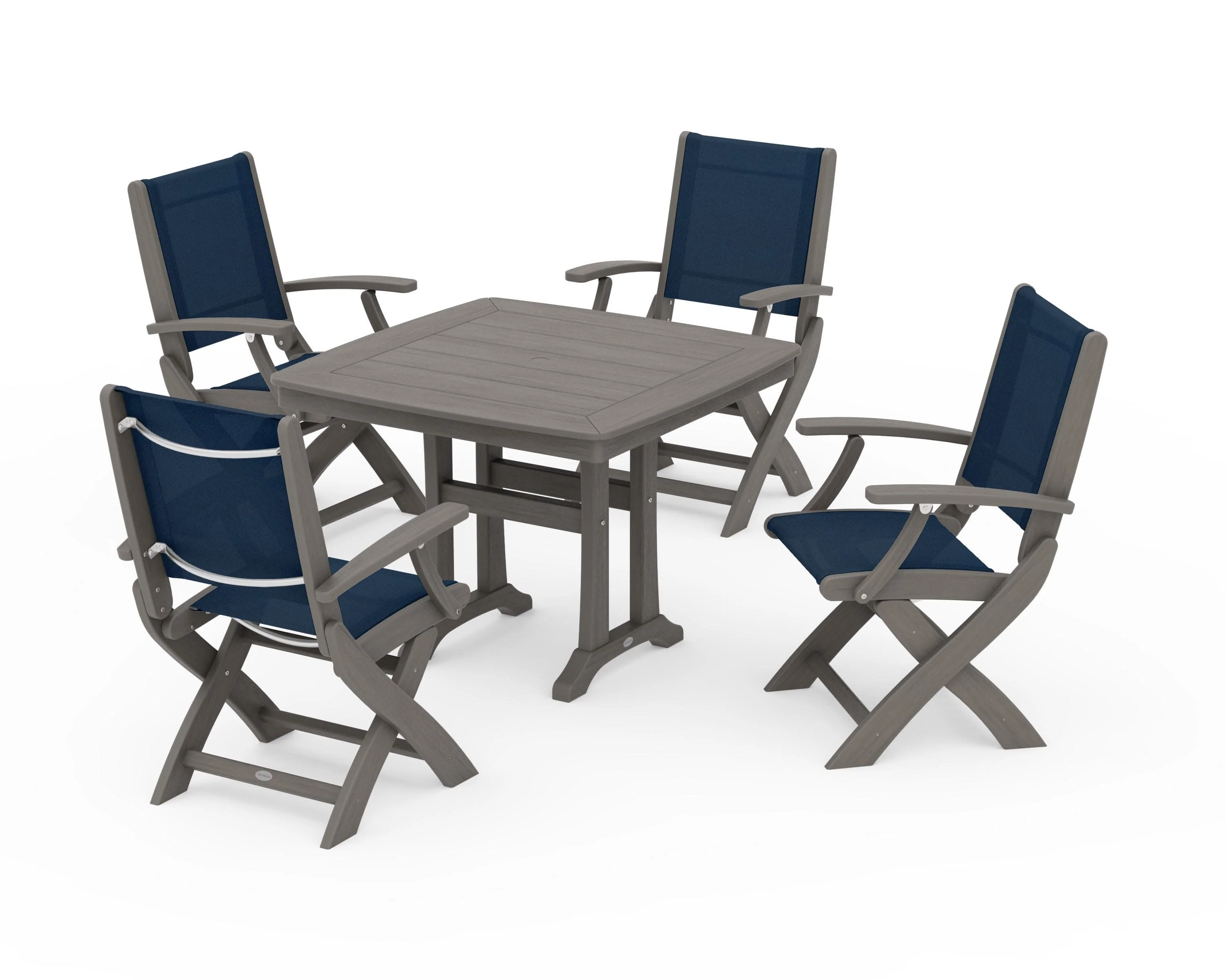 Coastal Folding Chair 5-Piece Dining Set with Trestle Legs - Image 154