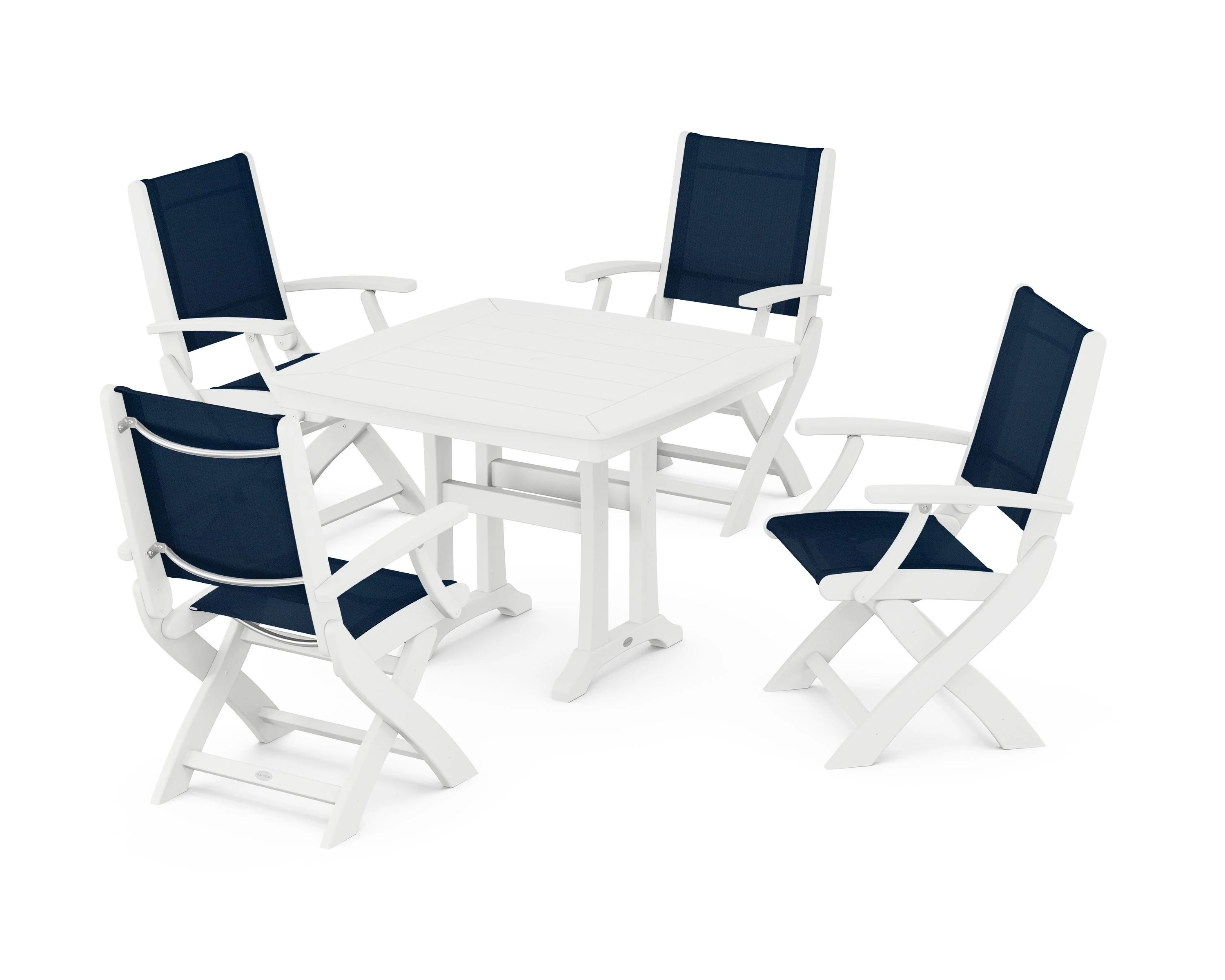 Coastal Folding Chair 5-Piece Dining Set with Trestle Legs - Image 21