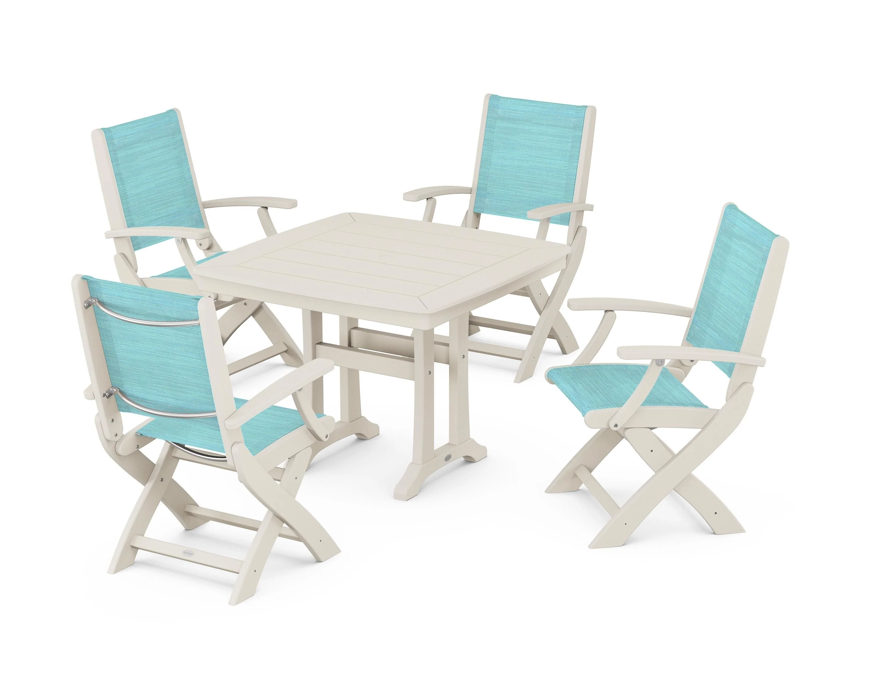 Coastal Folding Chair 5-Piece Dining Set with Trestle Legs - Image 24