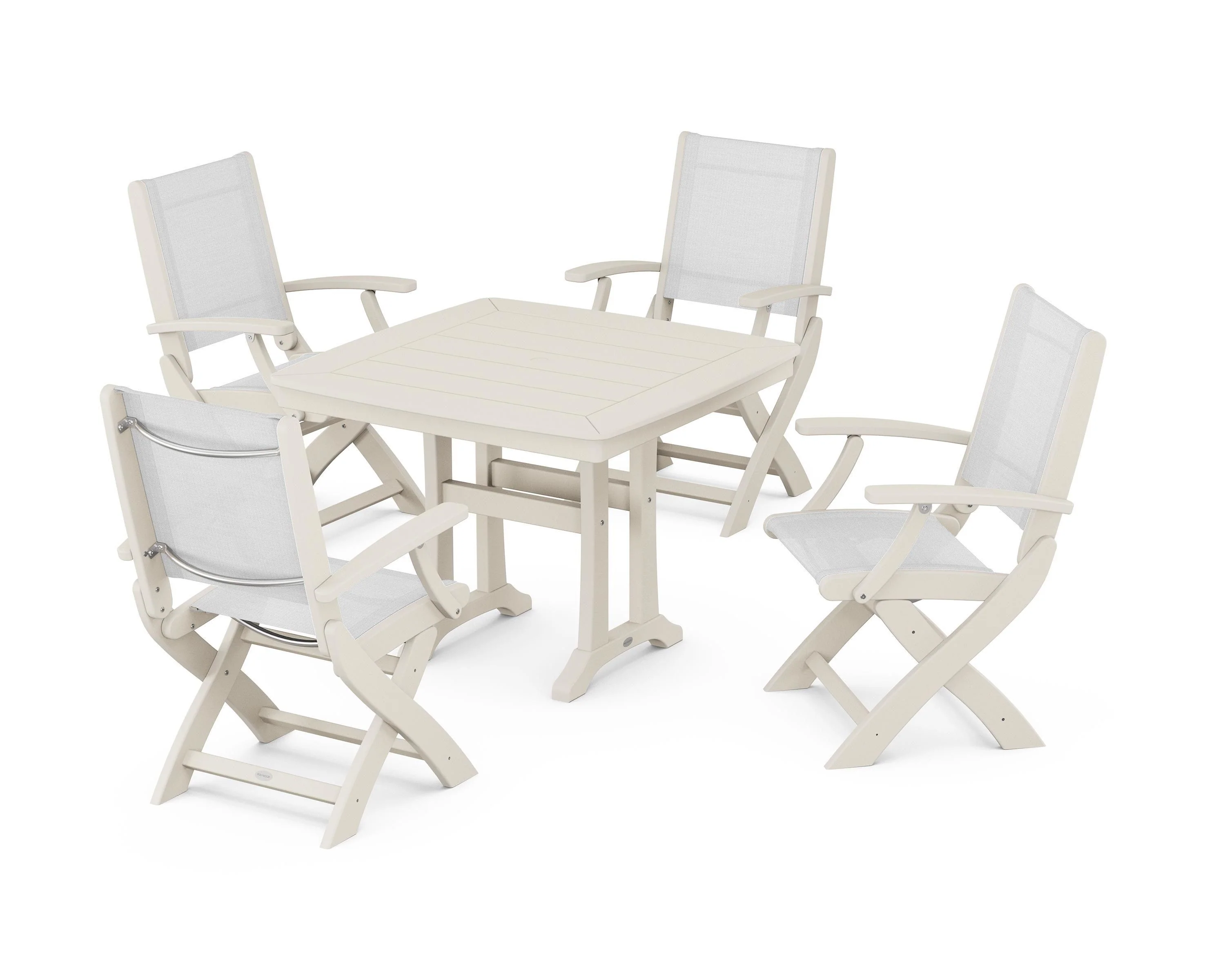 Coastal Folding Chair 5-Piece Dining Set with Trestle Legs - Image 38