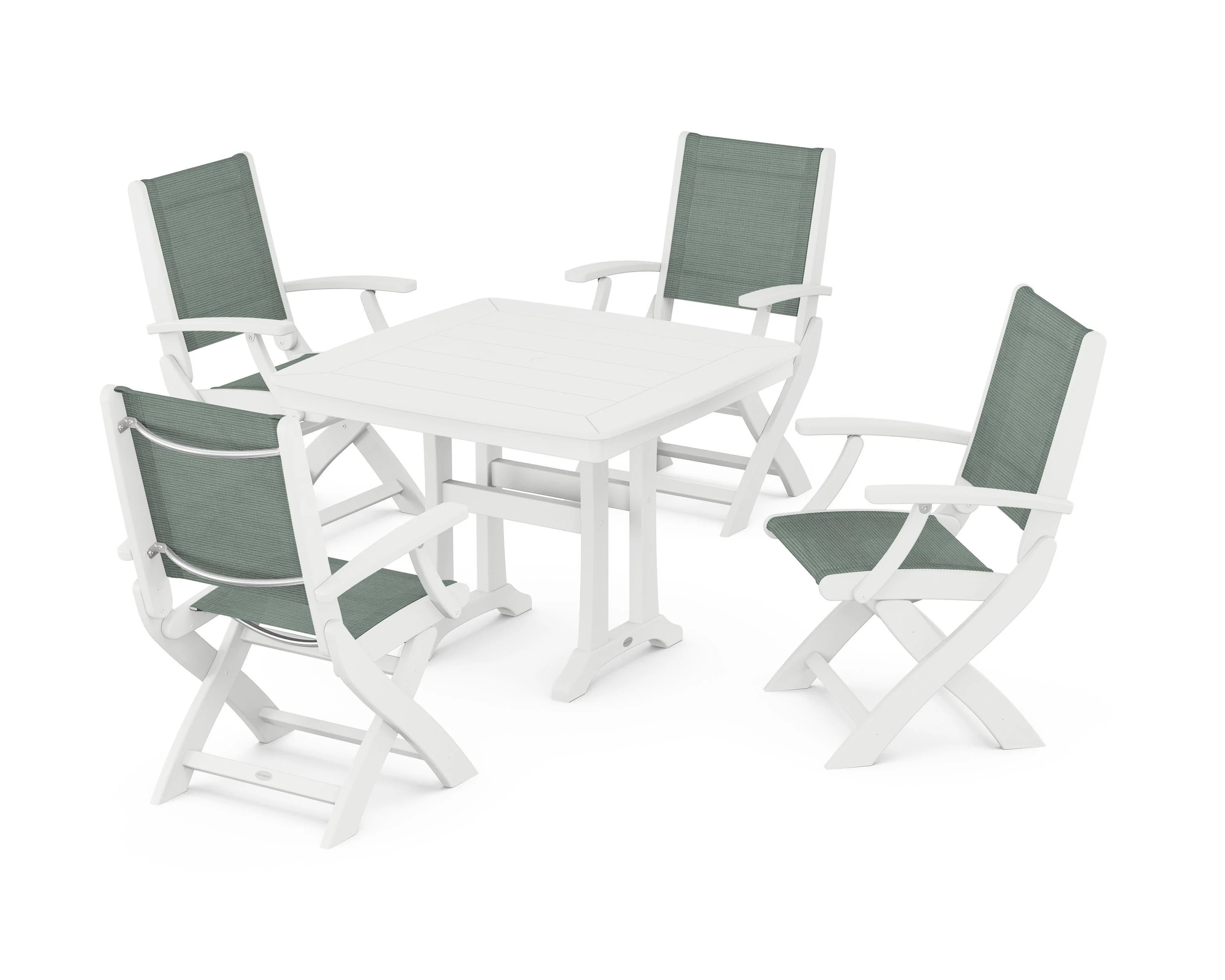 Coastal Folding Chair 5-Piece Dining Set with Trestle Legs - Image 39