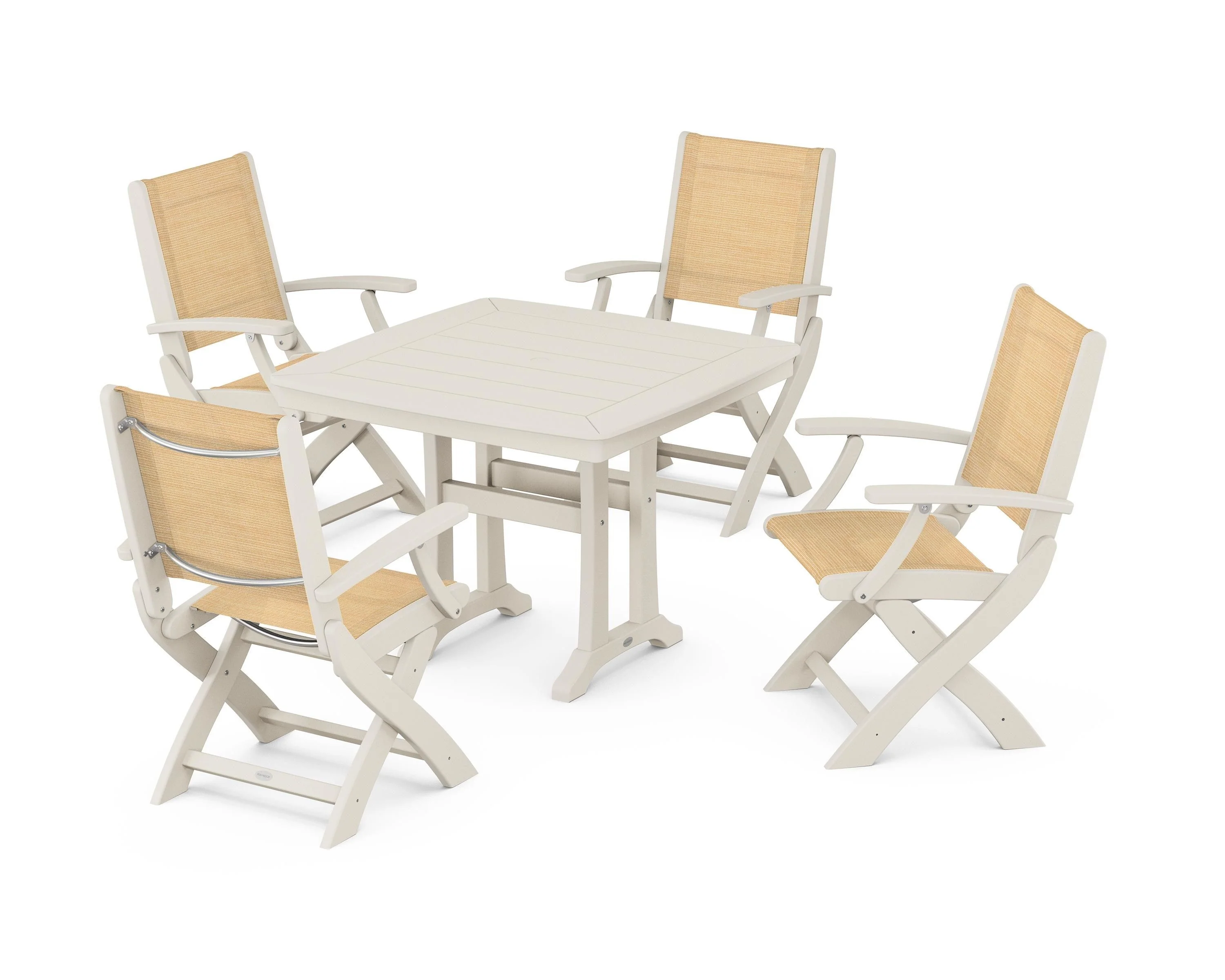 Coastal Folding Chair 5-Piece Dining Set with Trestle Legs - Image 4