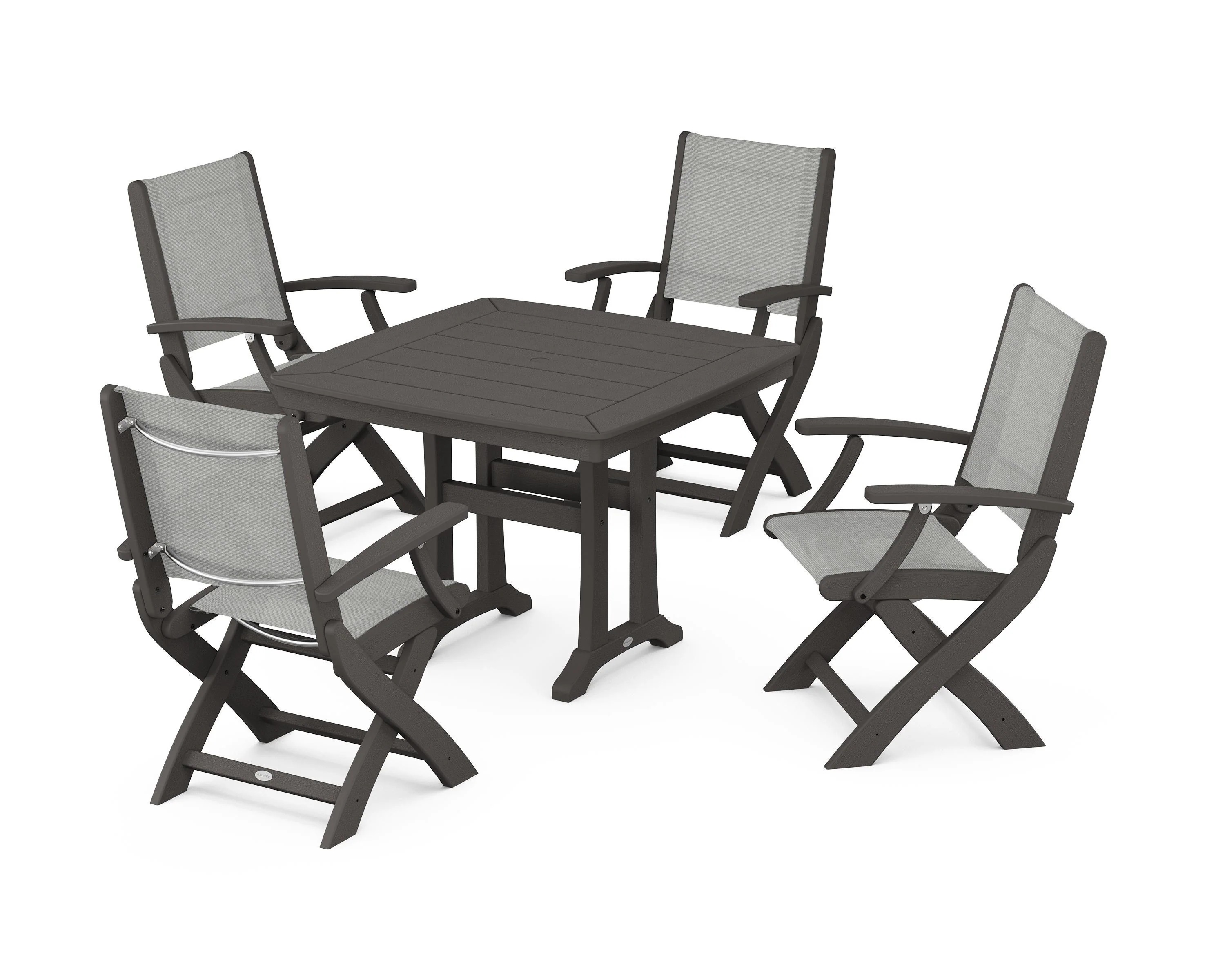 Coastal Folding Chair 5-Piece Dining Set with Trestle Legs - Image 40