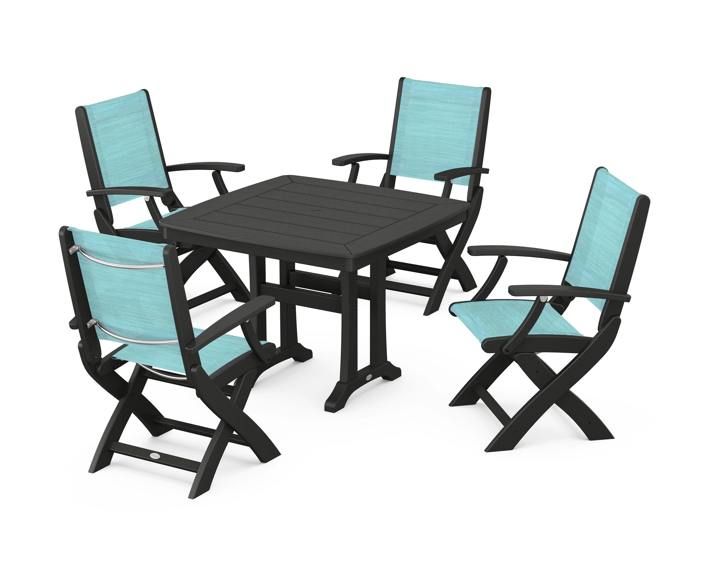 Coastal Folding Chair 5-Piece Dining Set with Trestle Legs - Image 43