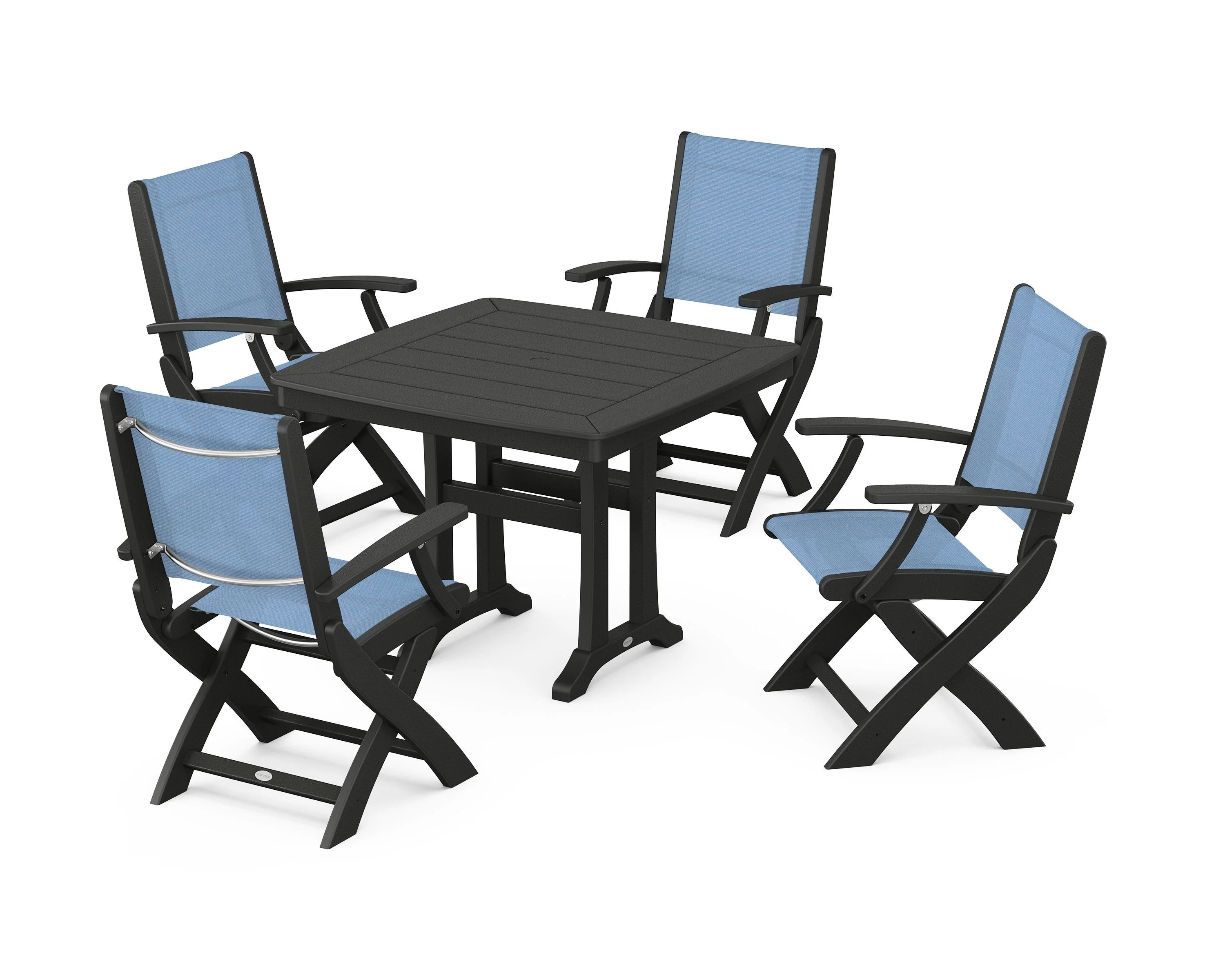 Coastal Folding Chair 5-Piece Dining Set with Trestle Legs - Image 44