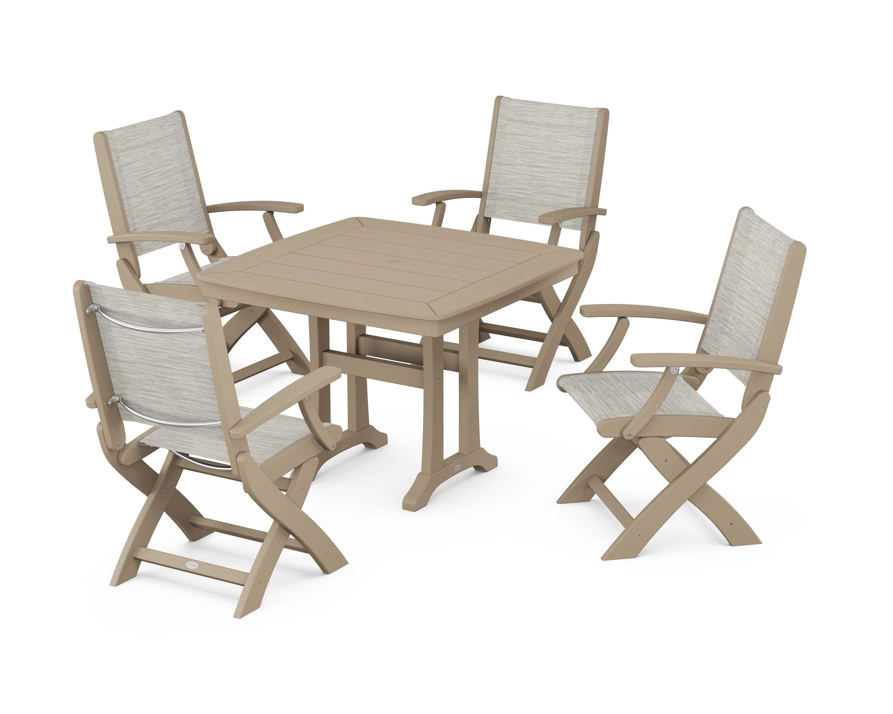 Coastal Folding Chair 5-Piece Dining Set with Trestle Legs - Image 5