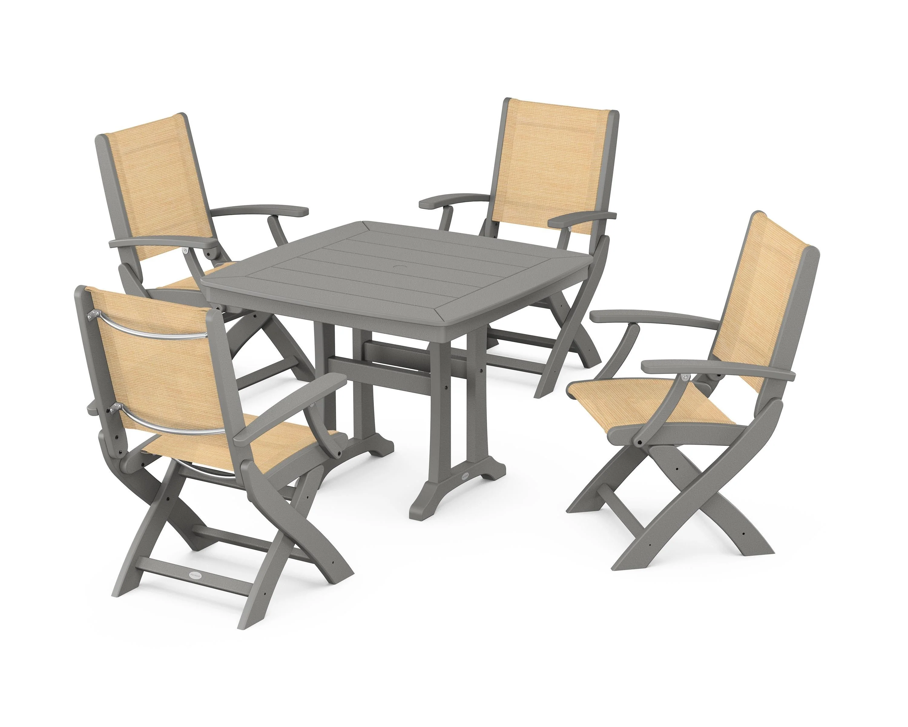 Coastal Folding Chair 5-Piece Dining Set with Trestle Legs - Image 58