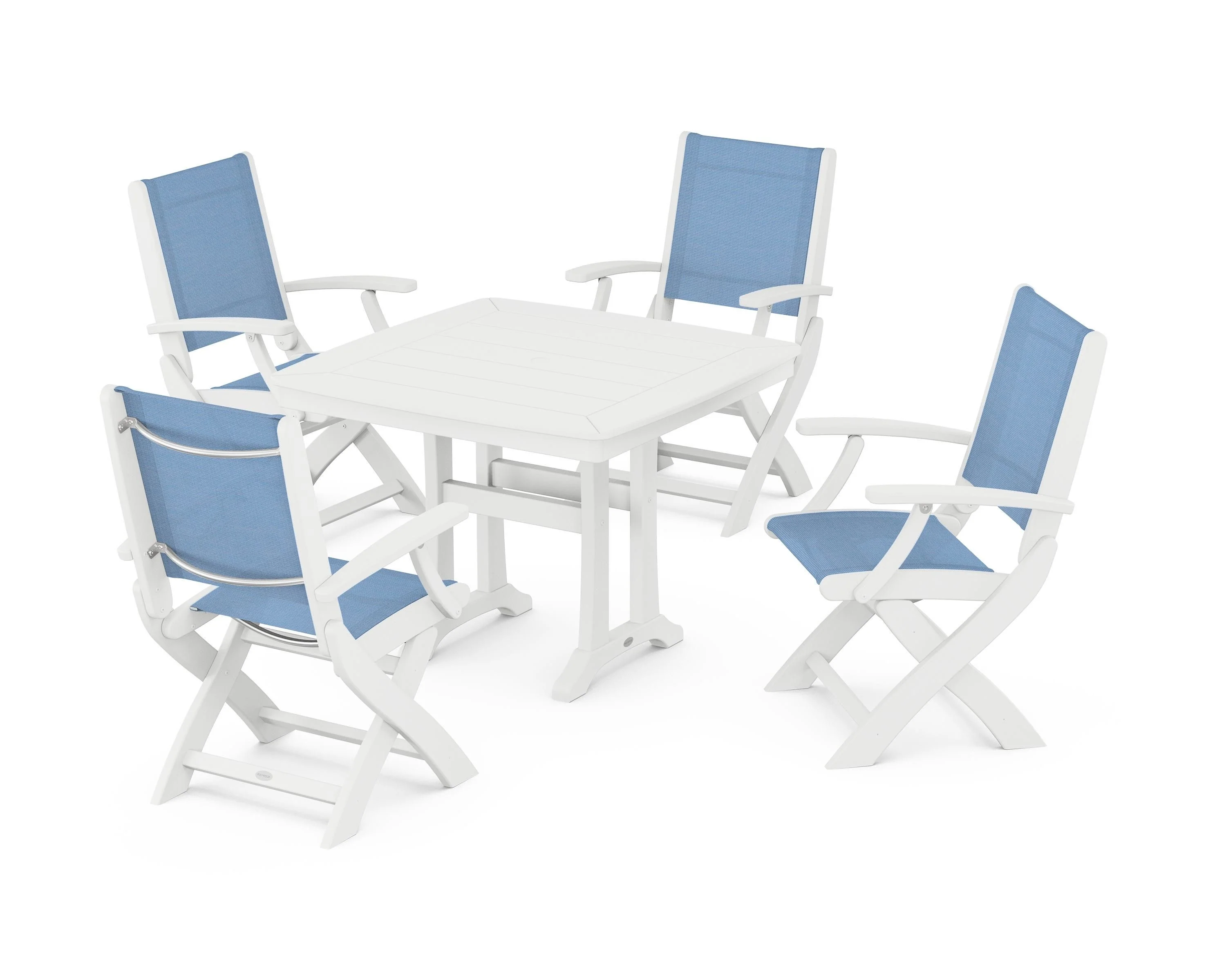 Coastal Folding Chair 5-Piece Dining Set with Trestle Legs - Image 6