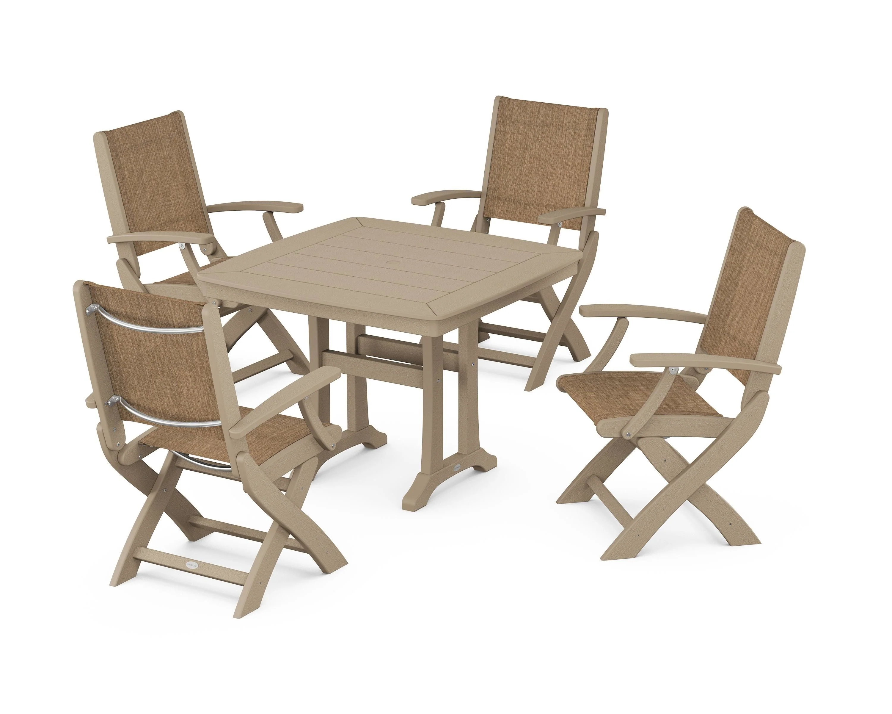 Coastal Folding Chair 5-Piece Dining Set with Trestle Legs - Image 7