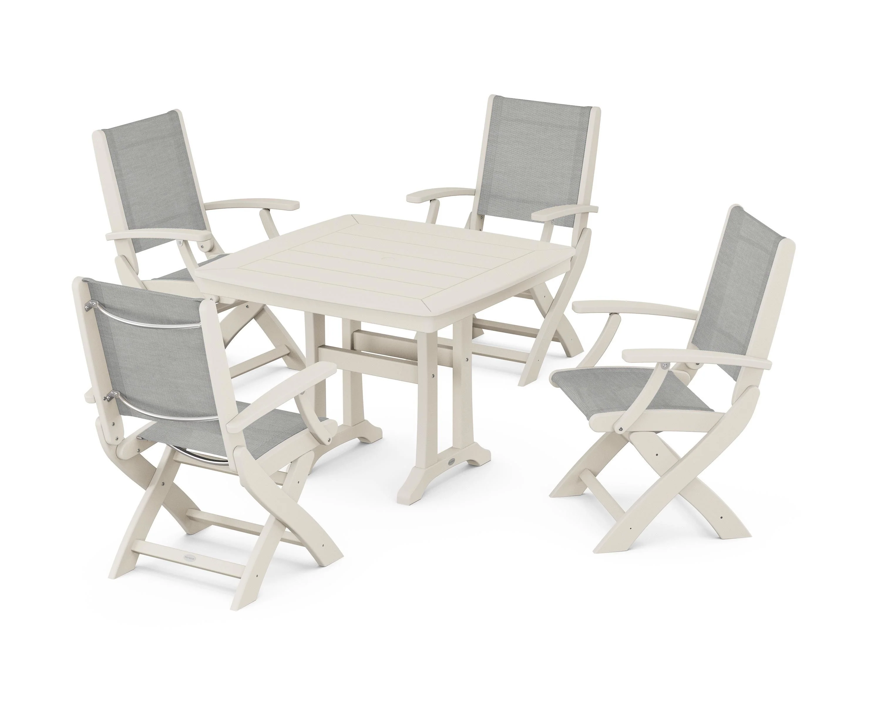 Coastal Folding Chair 5-Piece Dining Set with Trestle Legs - Image 76