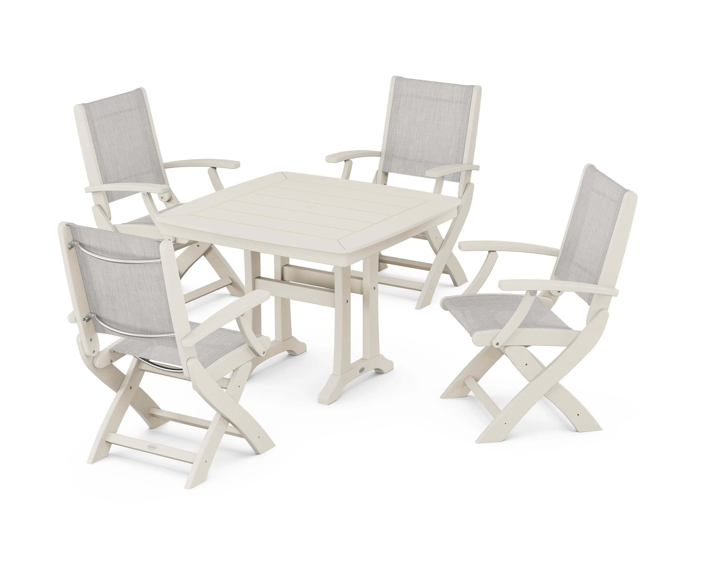 Coastal Folding Chair 5-Piece Dining Set with Trestle Legs - Image 85