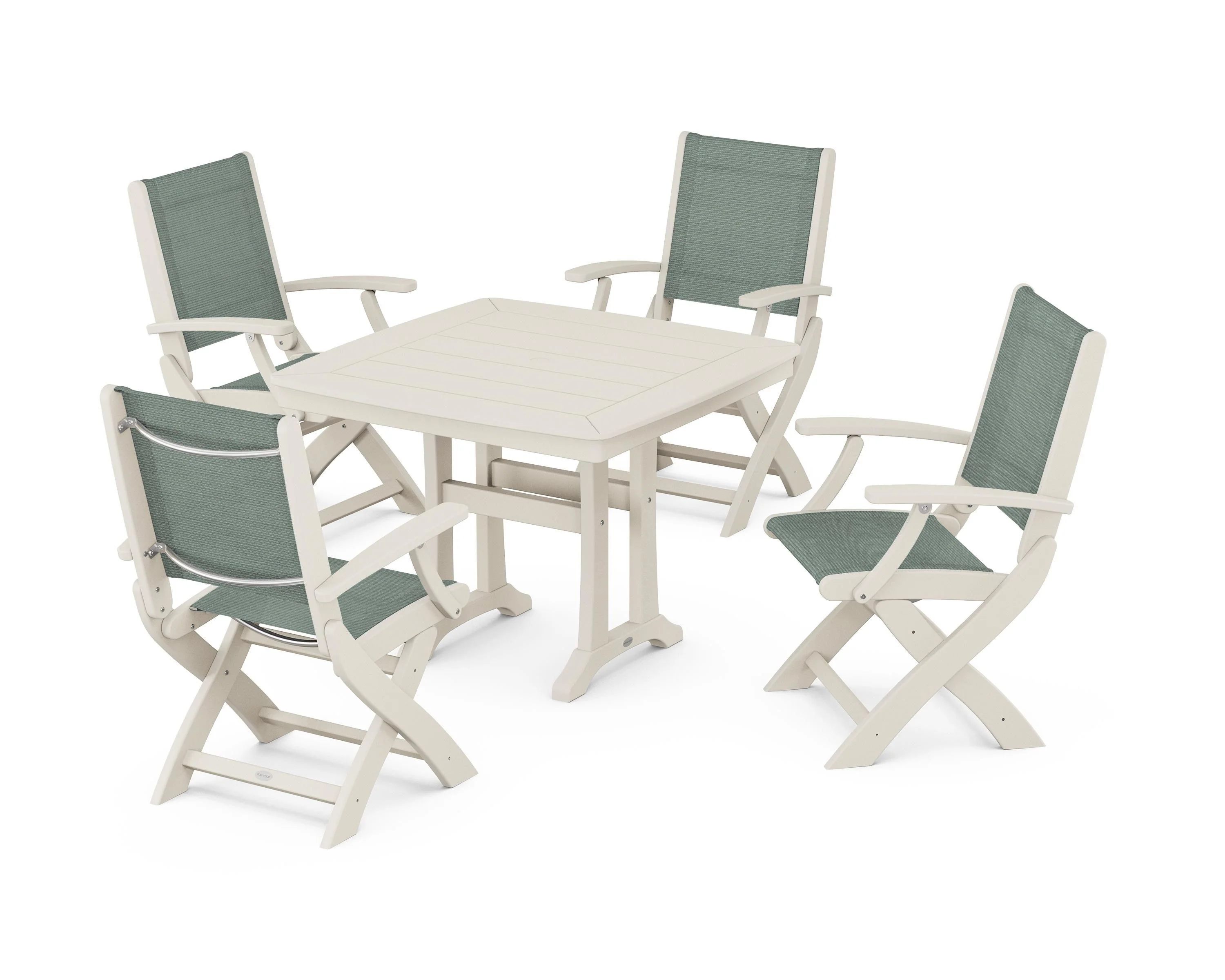Coastal Folding Chair 5-Piece Dining Set with Trestle Legs - Image 86