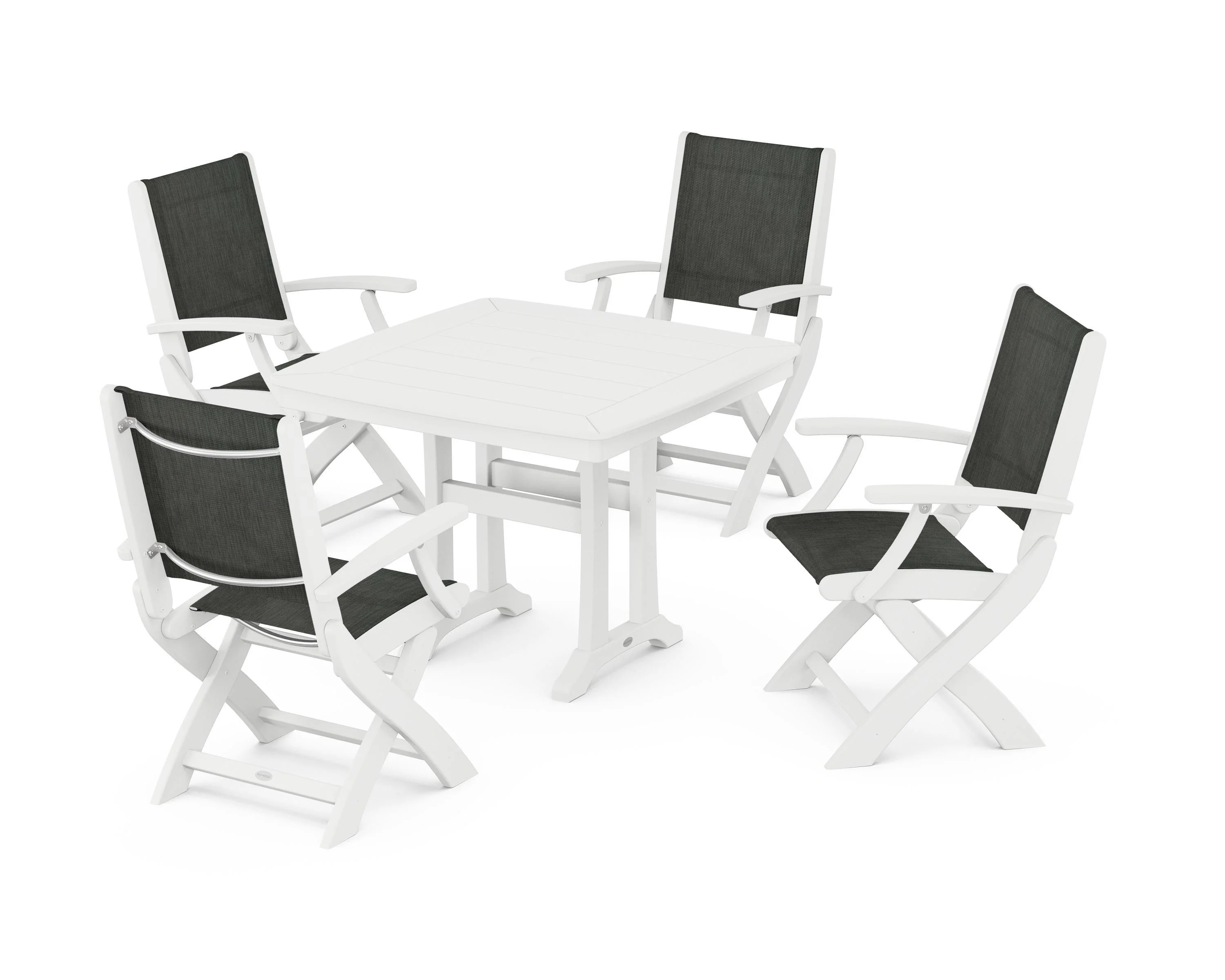 Coastal Folding Chair 5-Piece Dining Set with Trestle Legs - Image 88