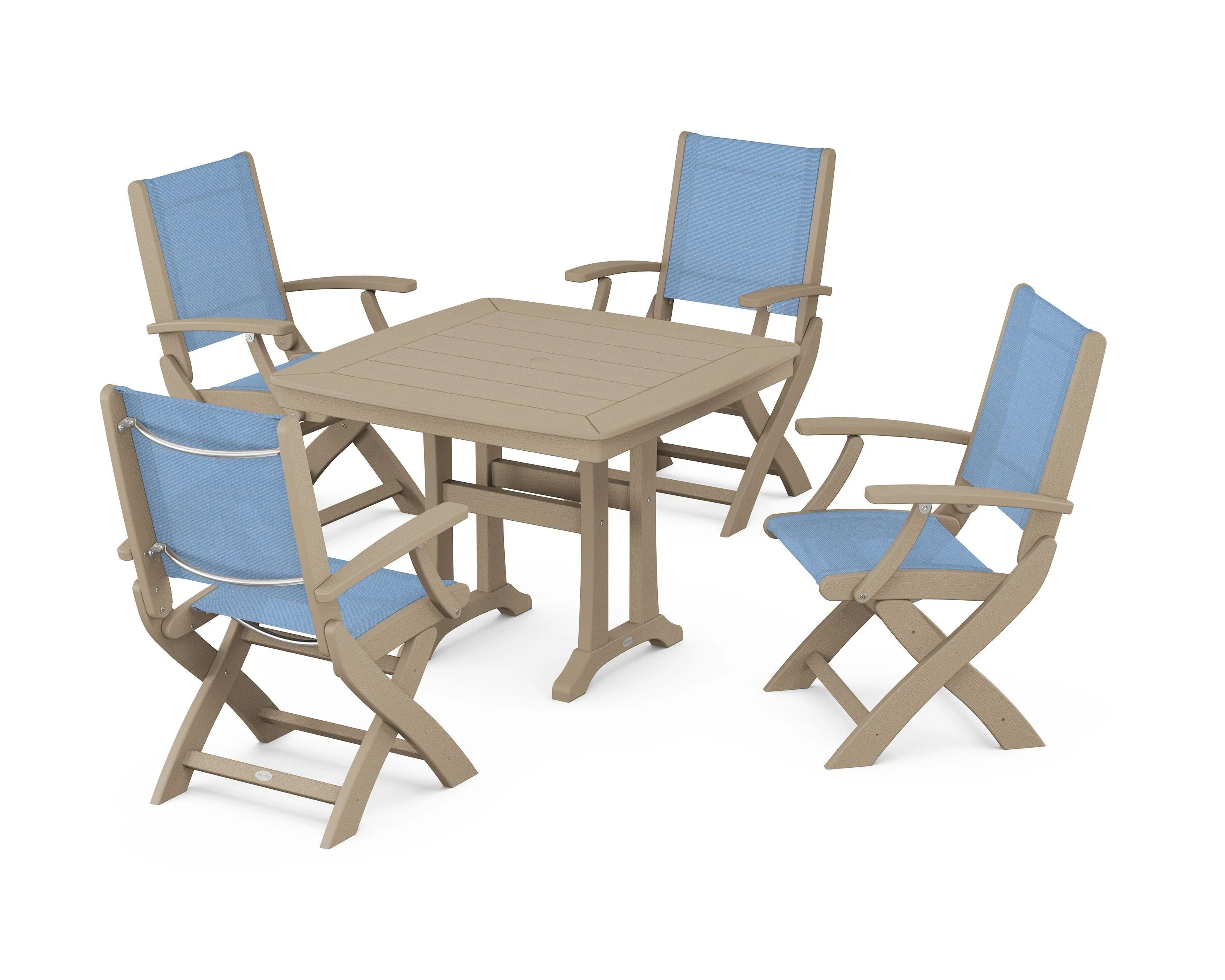 Coastal Folding Chair 5-Piece Dining Set with Trestle Legs - Image 9