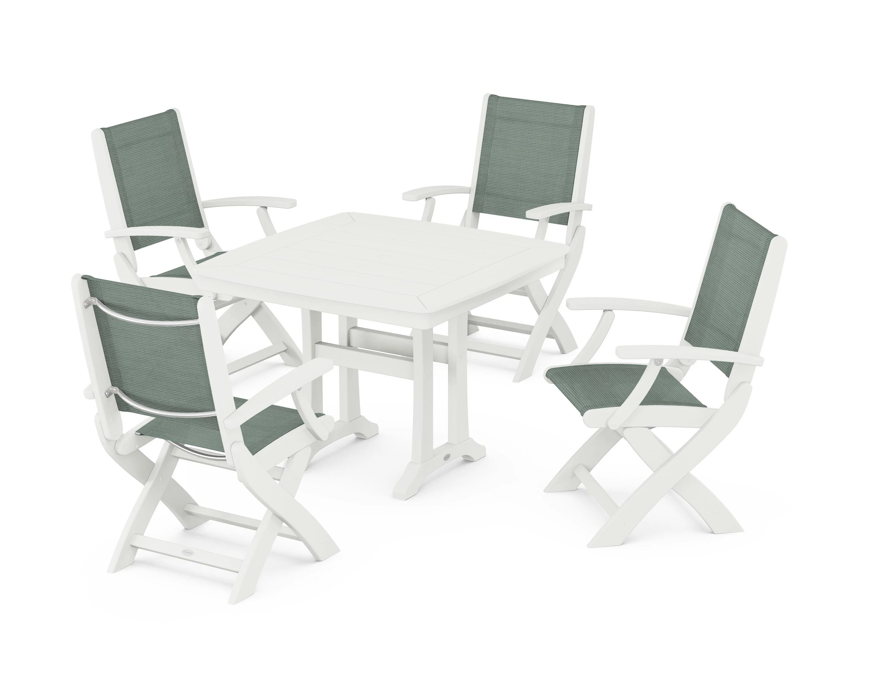 Coastal Folding Chair 5-Piece Dining Set with Trestle Legs - Image 90
