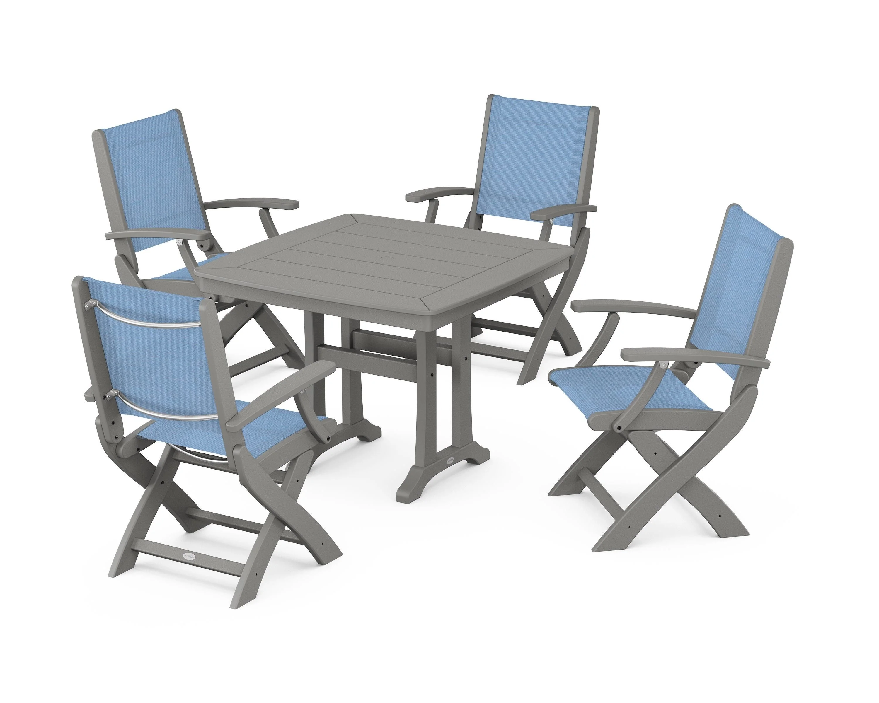 Coastal Folding Chair 5-Piece Dining Set with Trestle Legs - Image 94