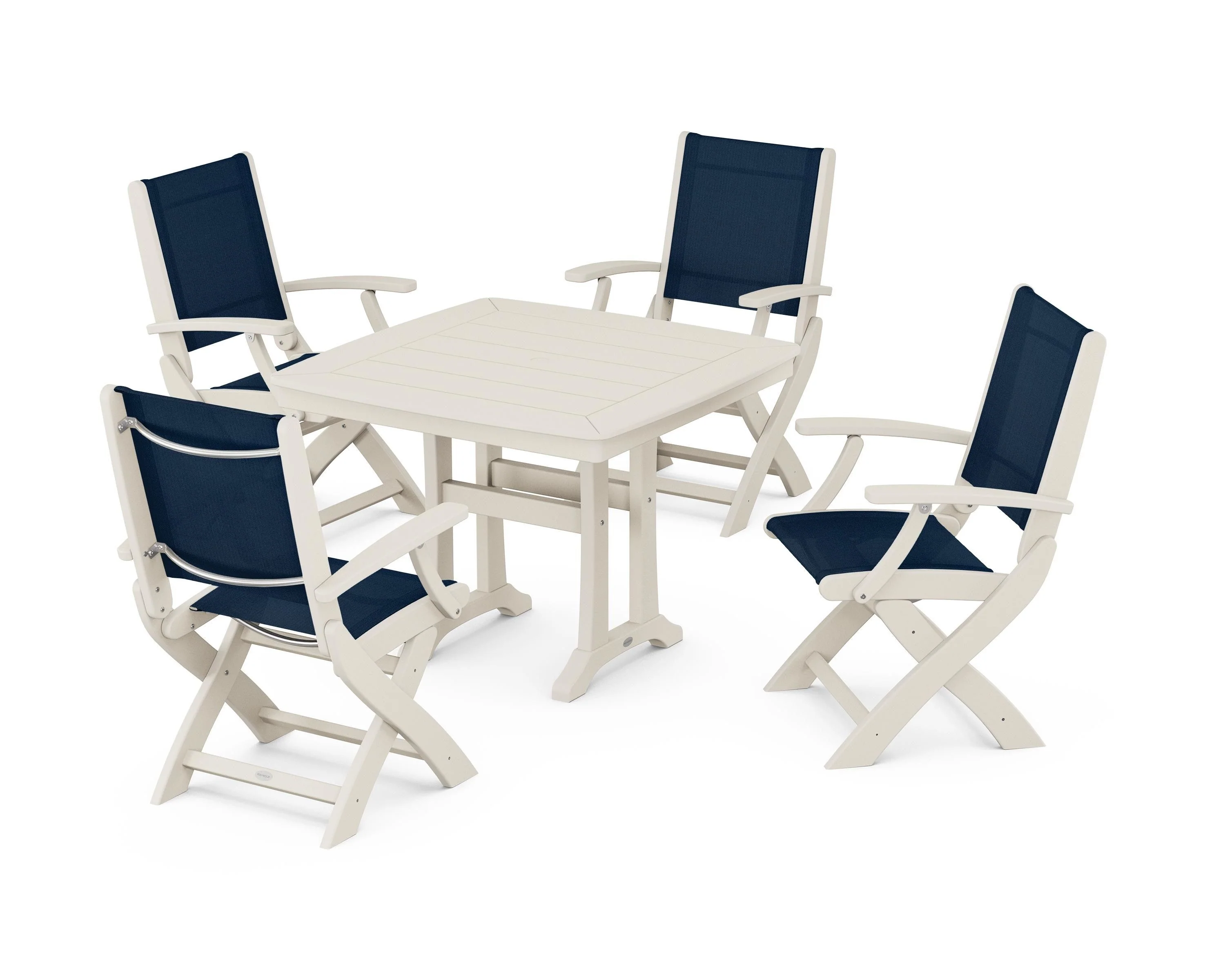 Coastal Folding Chair 5-Piece Dining Set with Trestle Legs - Image 95