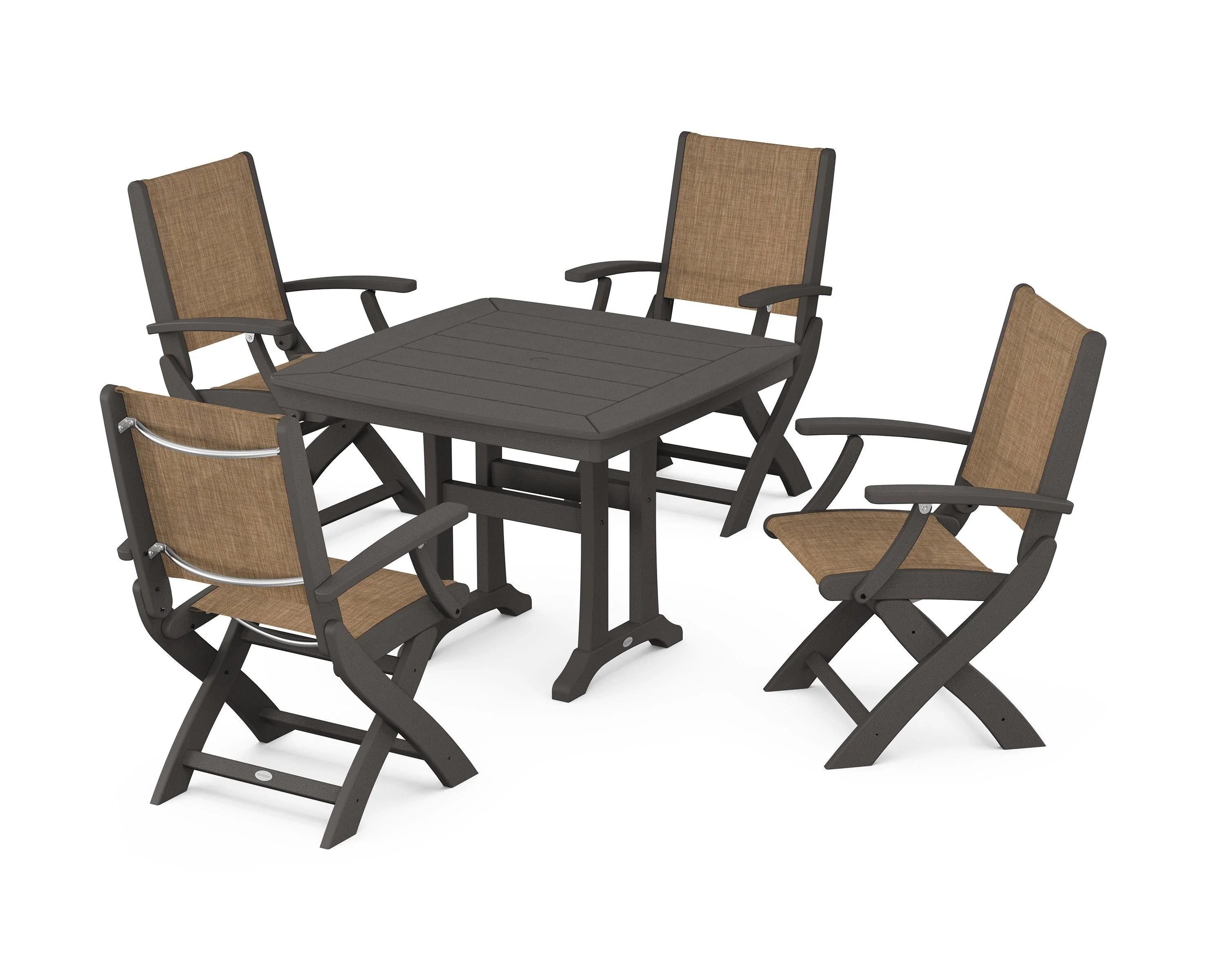 Coastal Folding Chair 5-Piece Dining Set with Trestle Legs - Image 96