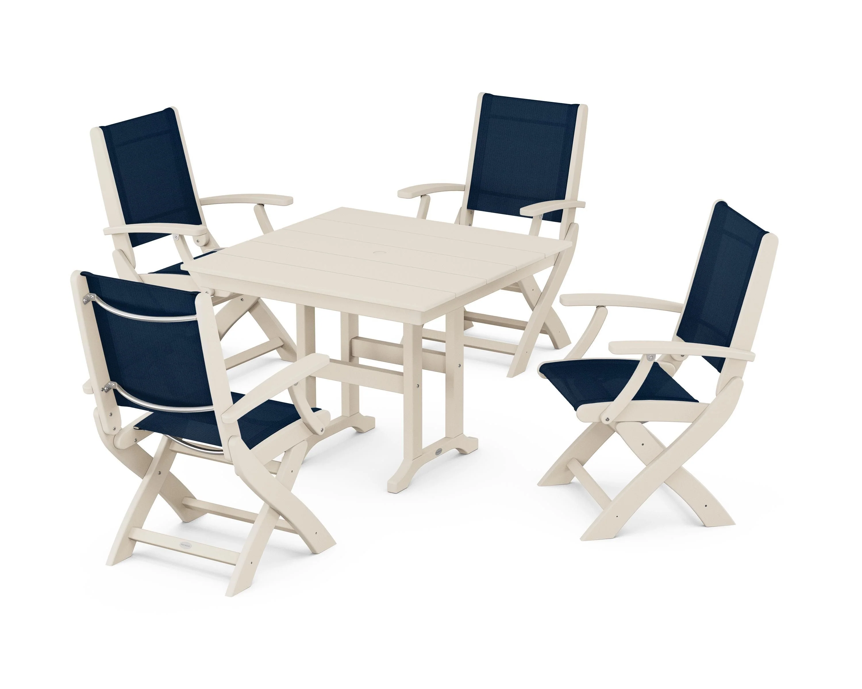 Coastal Folding Chair 5-Piece Farmhouse Dining Set - Image 113