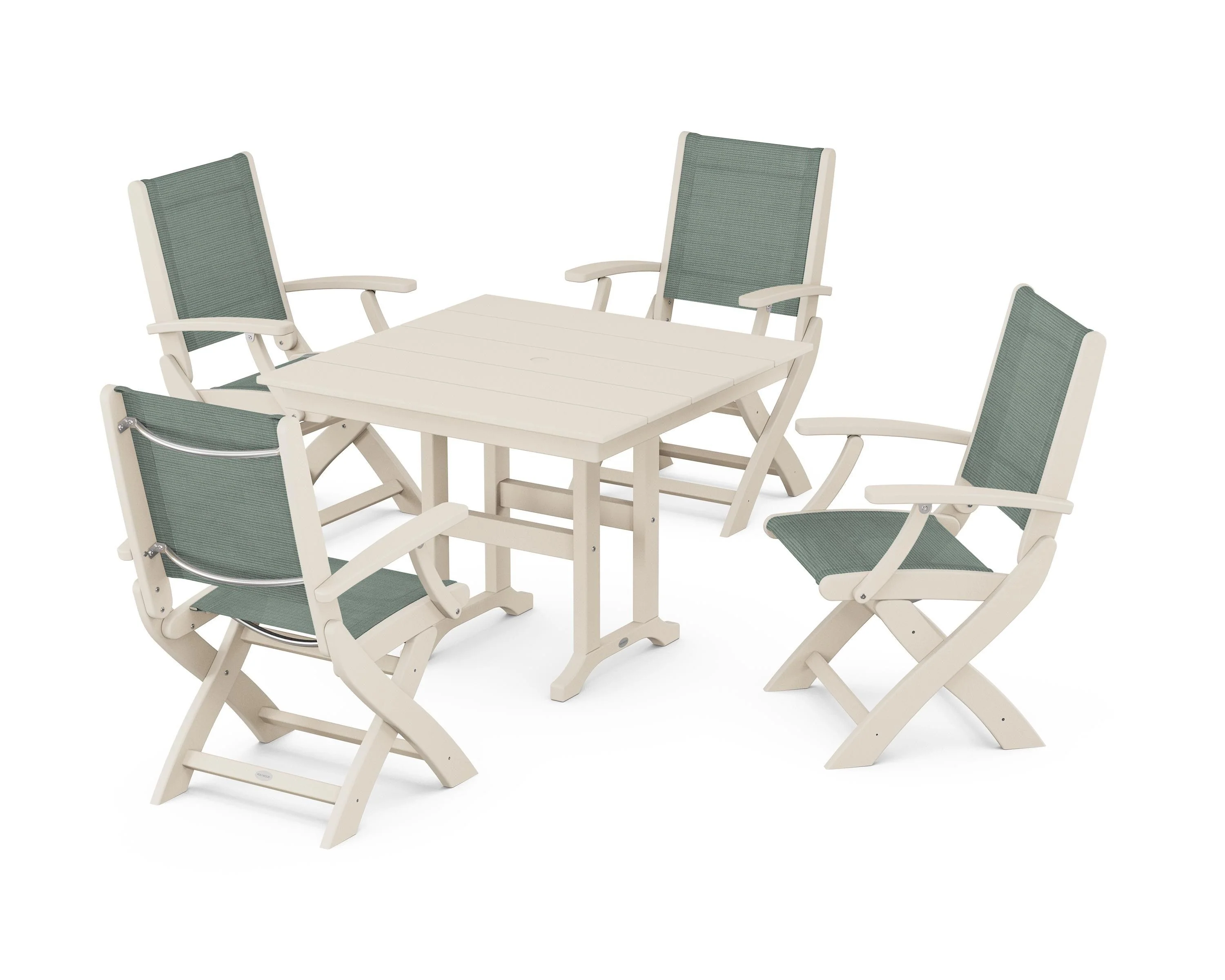 Coastal Folding Chair 5-Piece Farmhouse Dining Set - Image 98