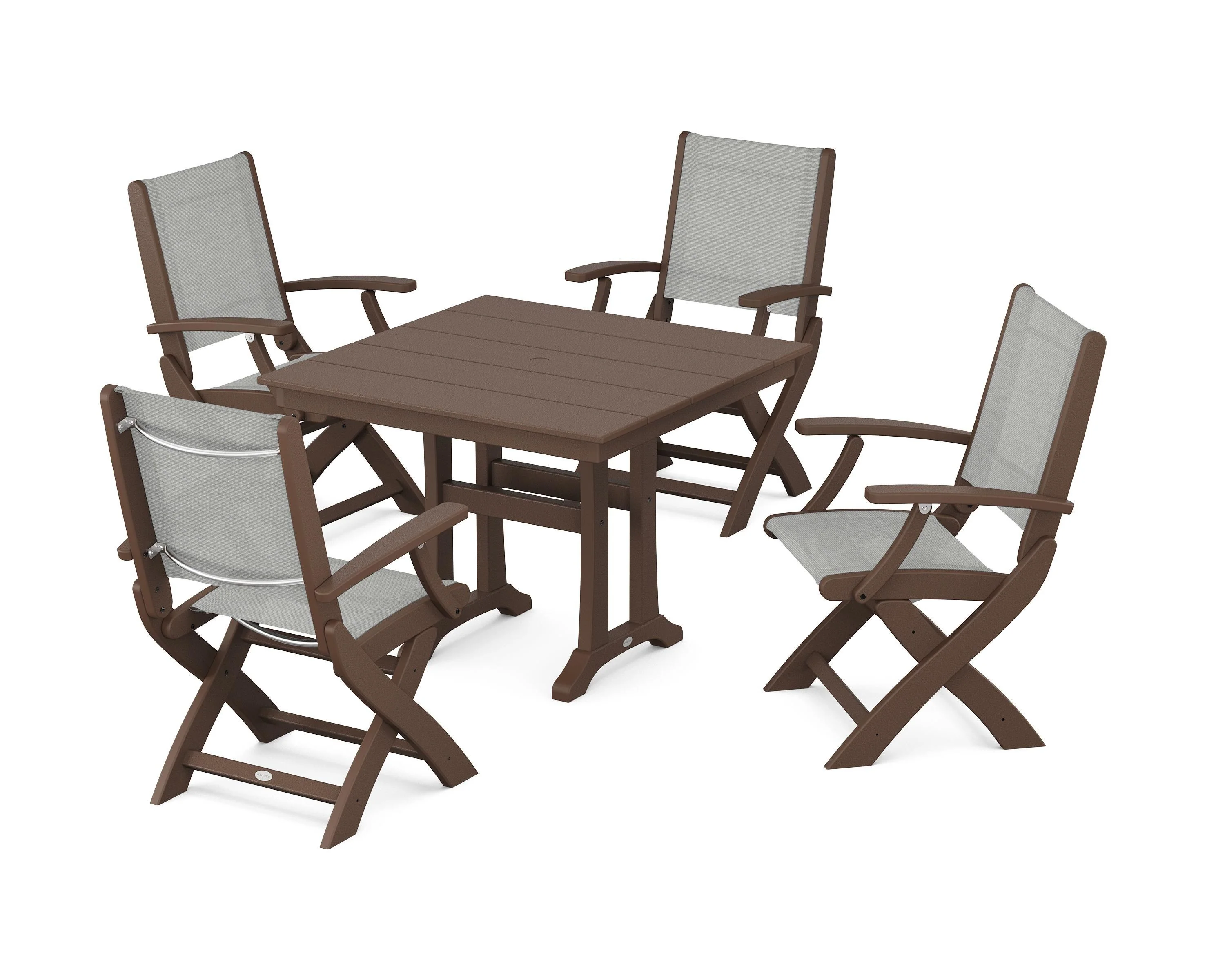 Coastal Folding Chair 5-Piece Farmhouse Dining Set With Trestle Legs - Image 100