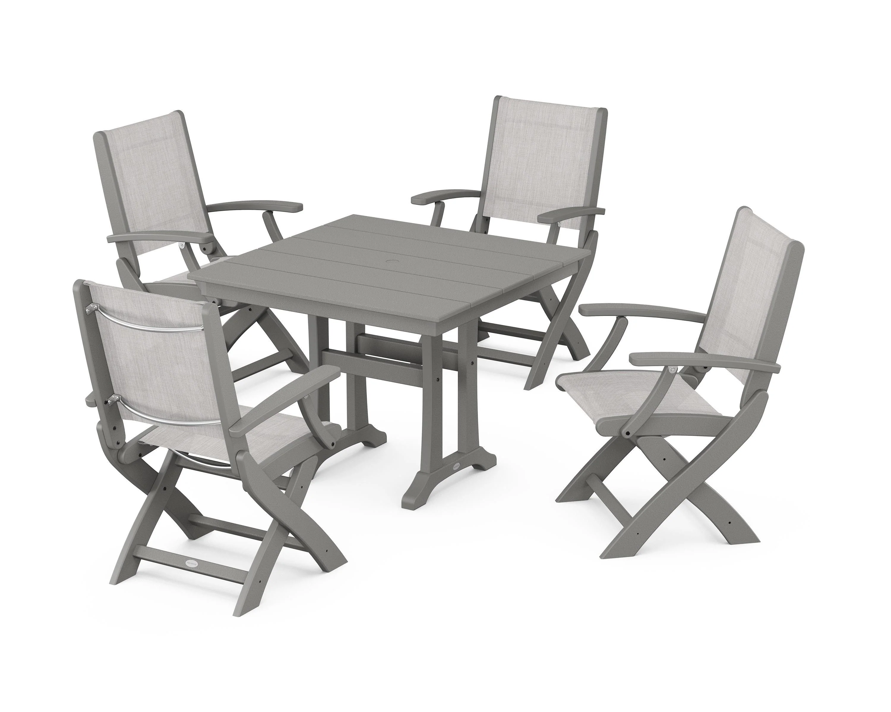 Coastal Folding Chair 5-Piece Farmhouse Dining Set With Trestle Legs - Image 101