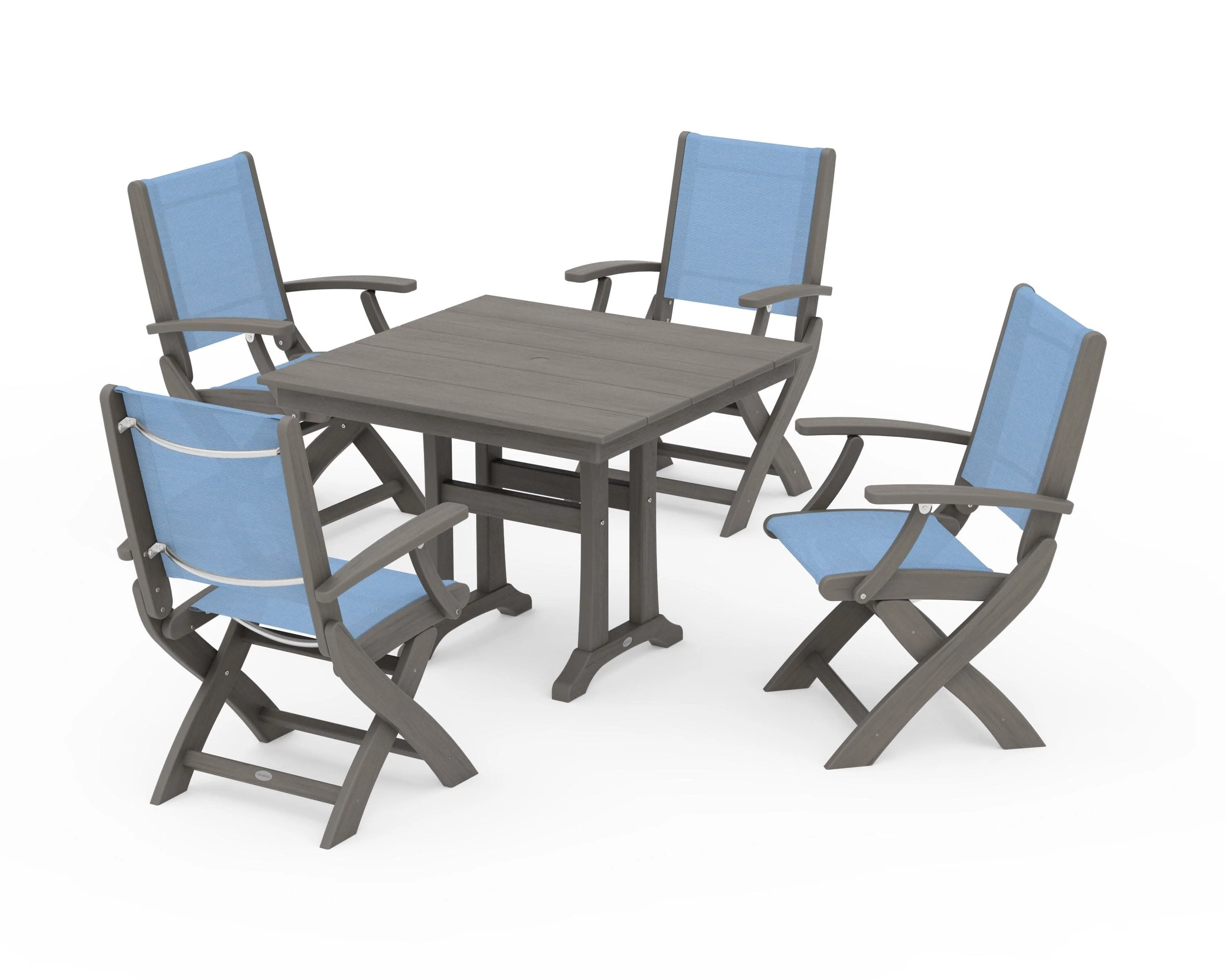 Coastal Folding Chair 5-Piece Farmhouse Dining Set With Trestle Legs - Image 126