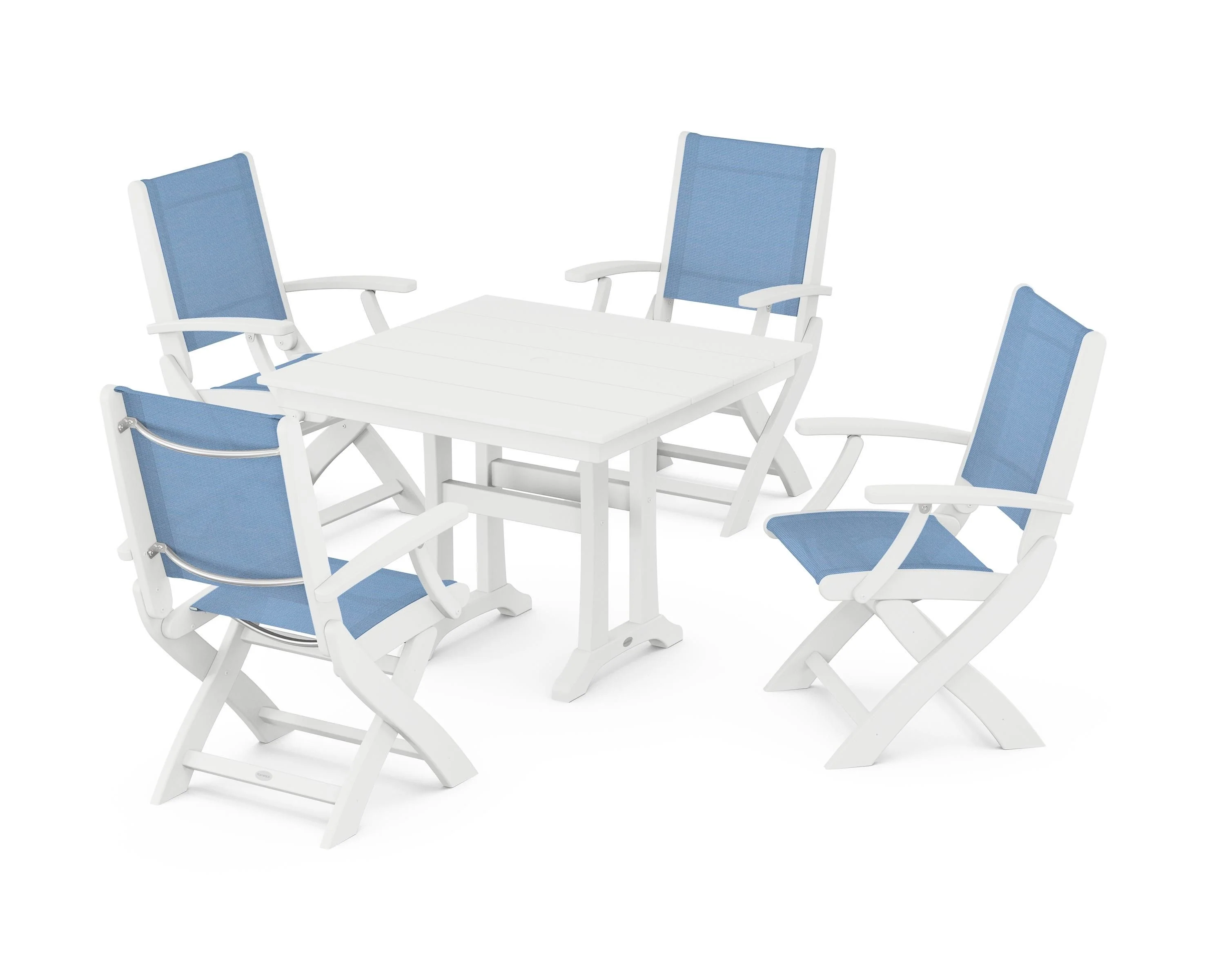 Coastal Folding Chair 5-Piece Farmhouse Dining Set With Trestle Legs - Image 13