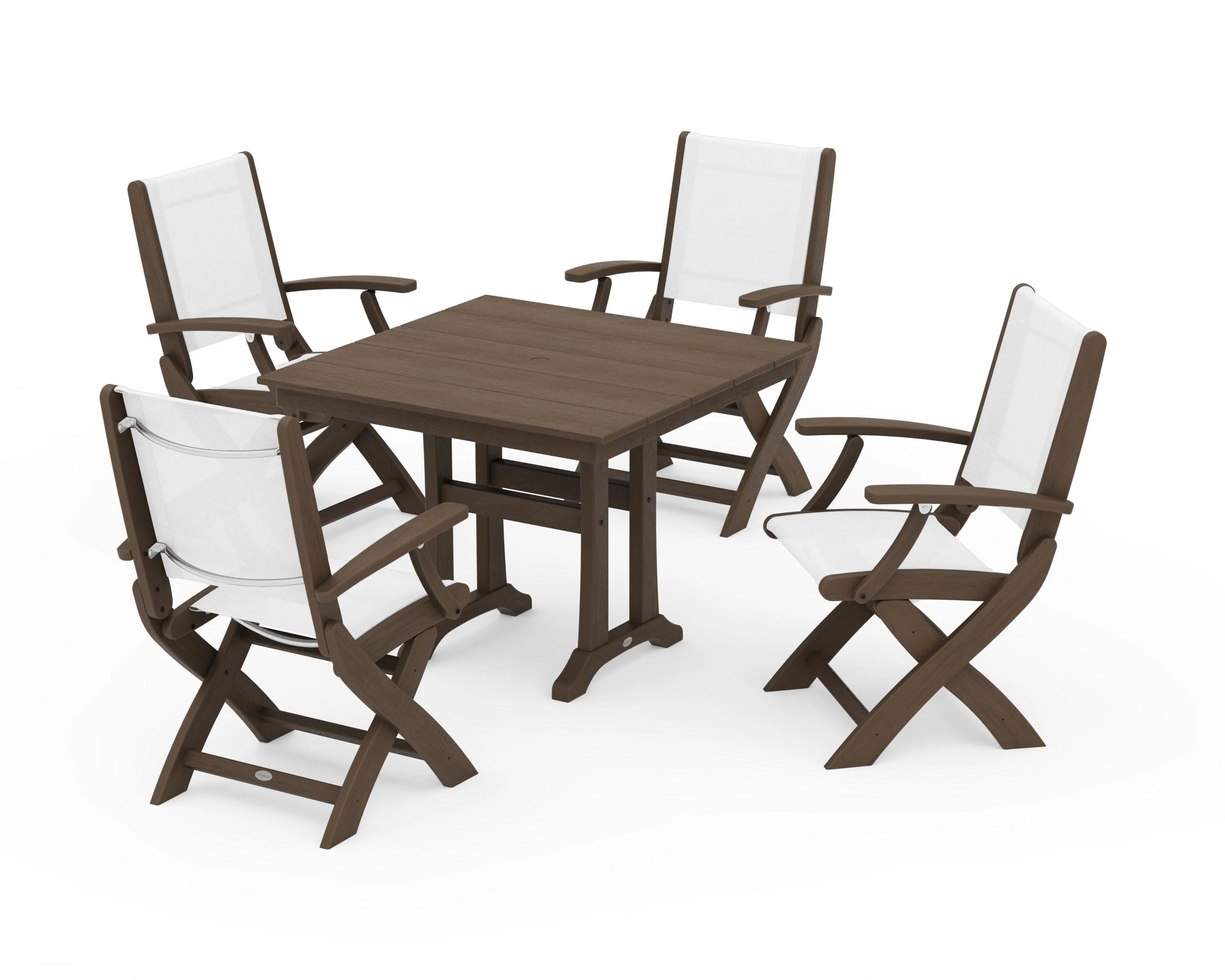 Coastal Folding Chair 5-Piece Farmhouse Dining Set With Trestle Legs - Image 136