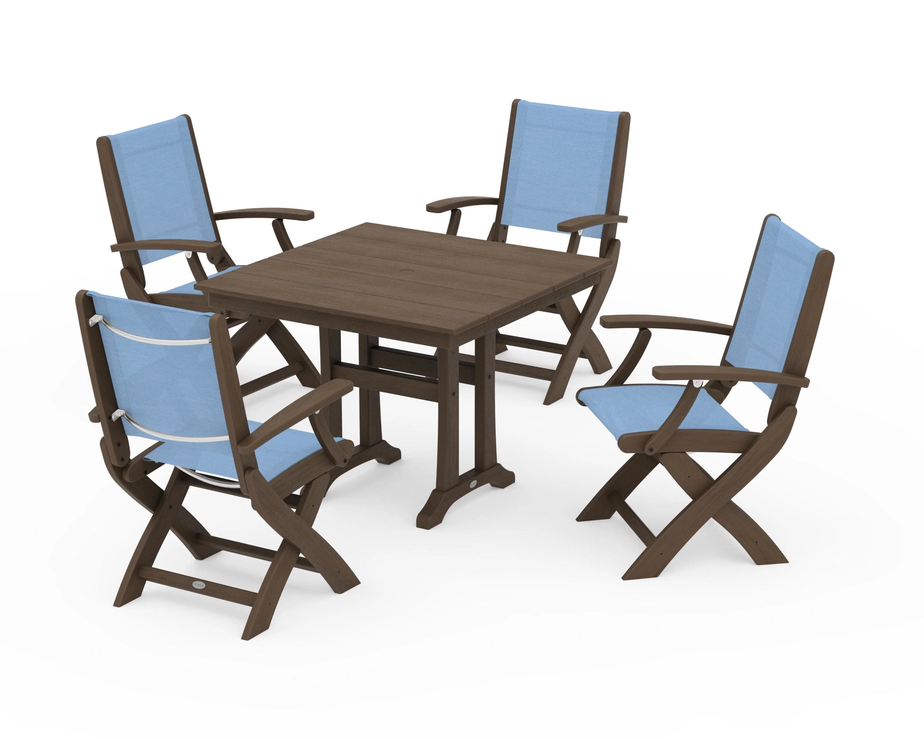 Coastal Folding Chair 5-Piece Farmhouse Dining Set With Trestle Legs - Image 155