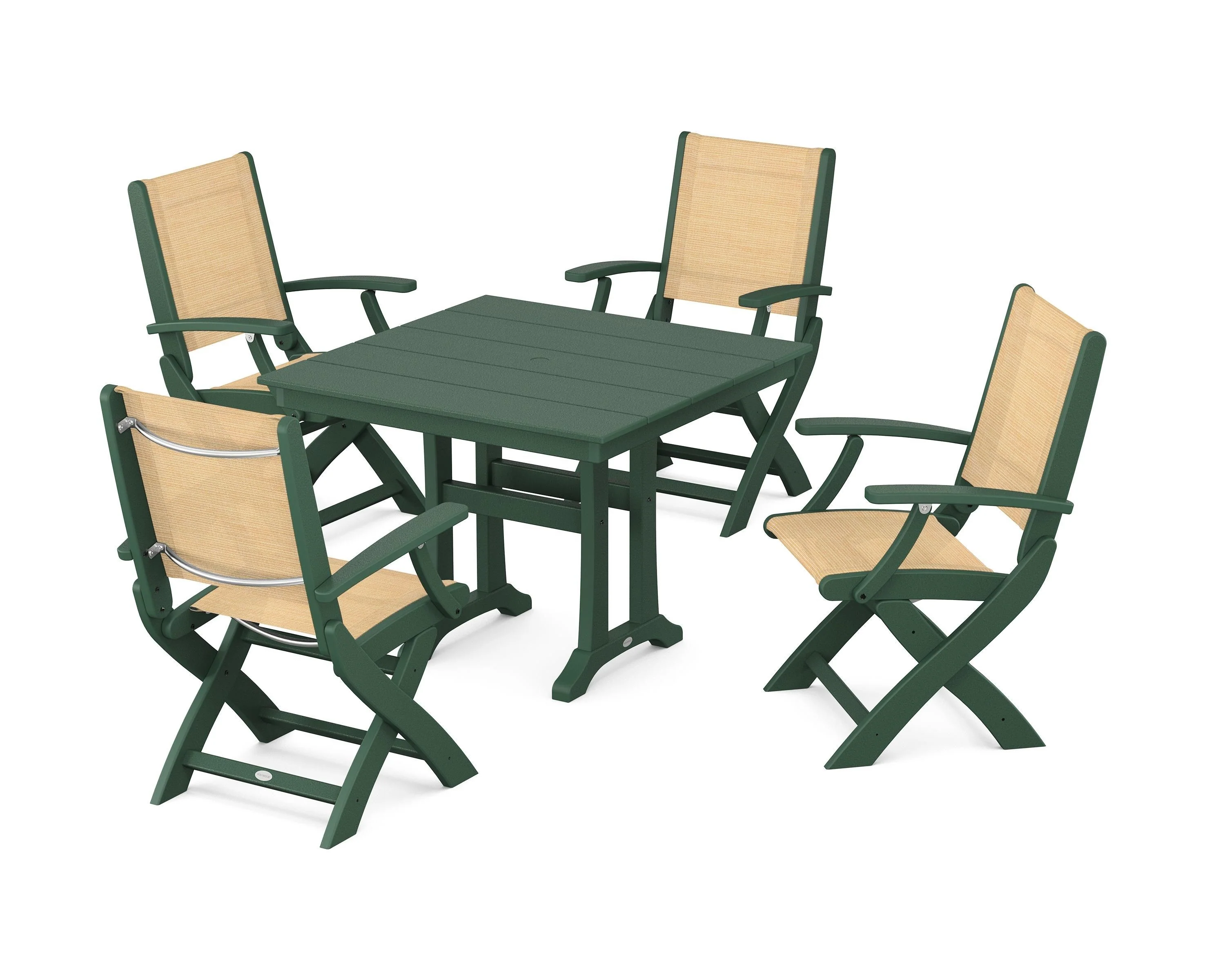 Coastal Folding Chair 5-Piece Farmhouse Dining Set With Trestle Legs - Image 20