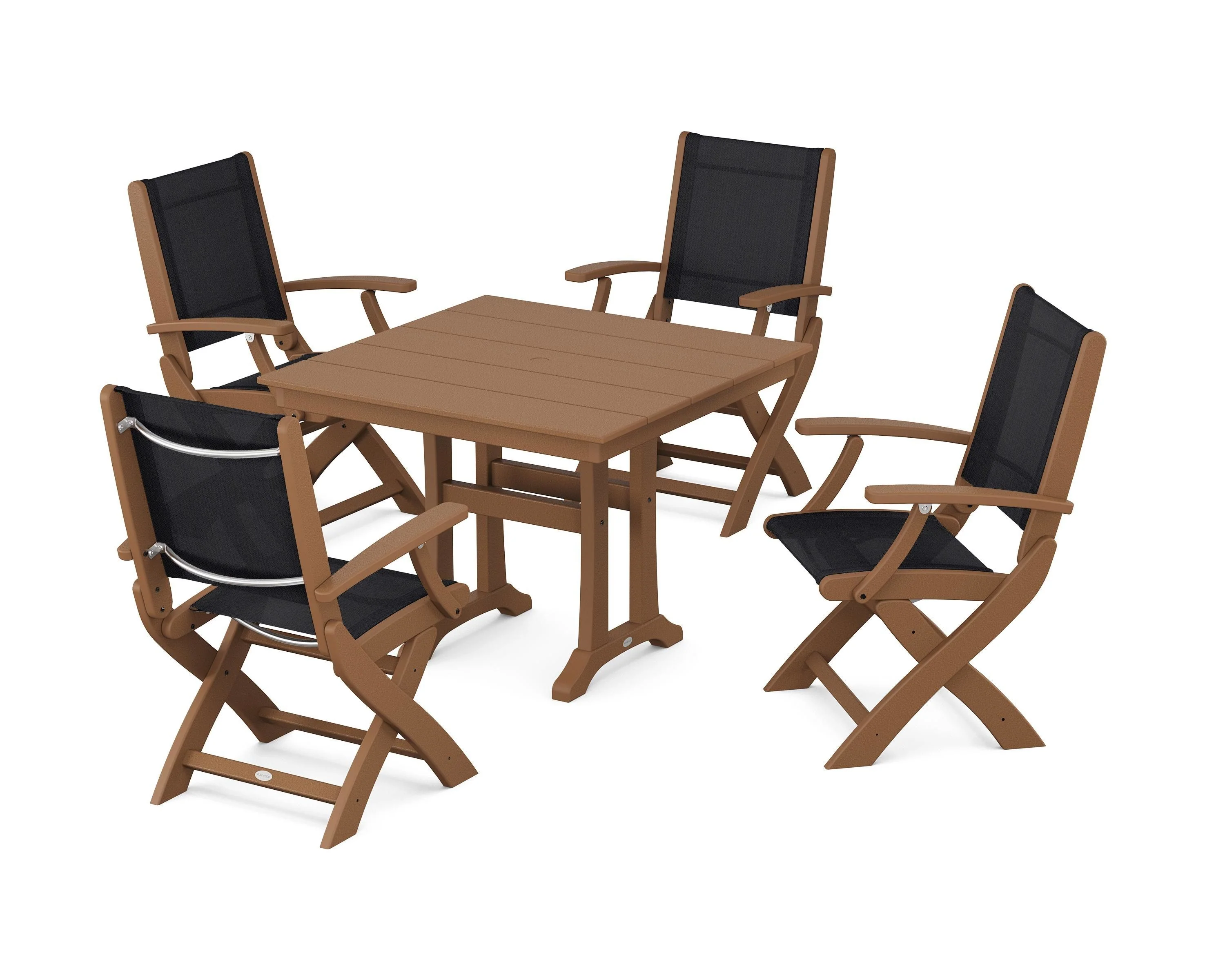 Coastal Folding Chair 5-Piece Farmhouse Dining Set With Trestle Legs - Image 21