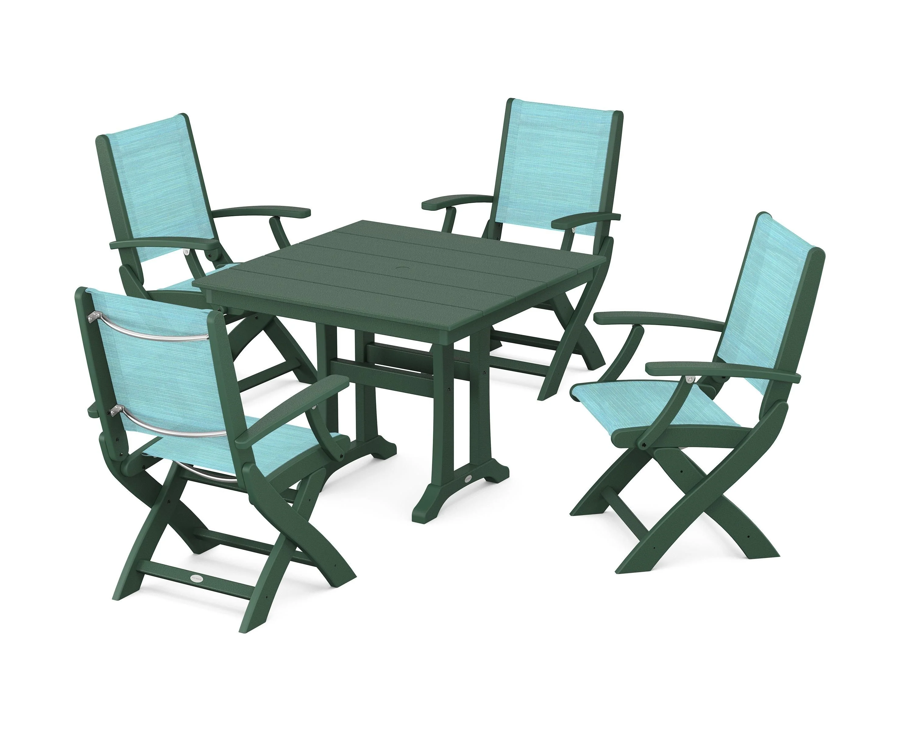 Coastal Folding Chair 5-Piece Farmhouse Dining Set With Trestle Legs - Image 30