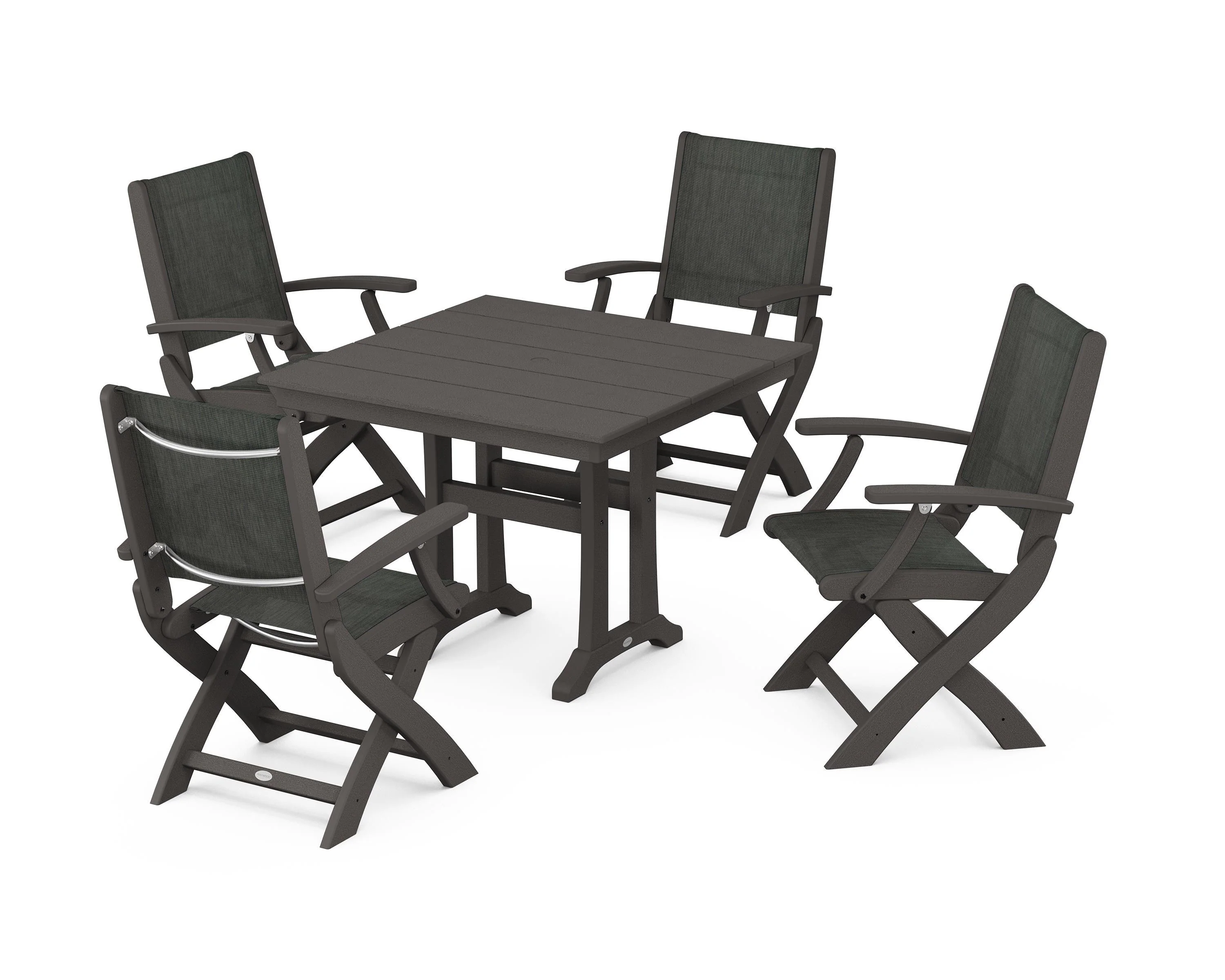 Coastal Folding Chair 5-Piece Farmhouse Dining Set With Trestle Legs - Image 36