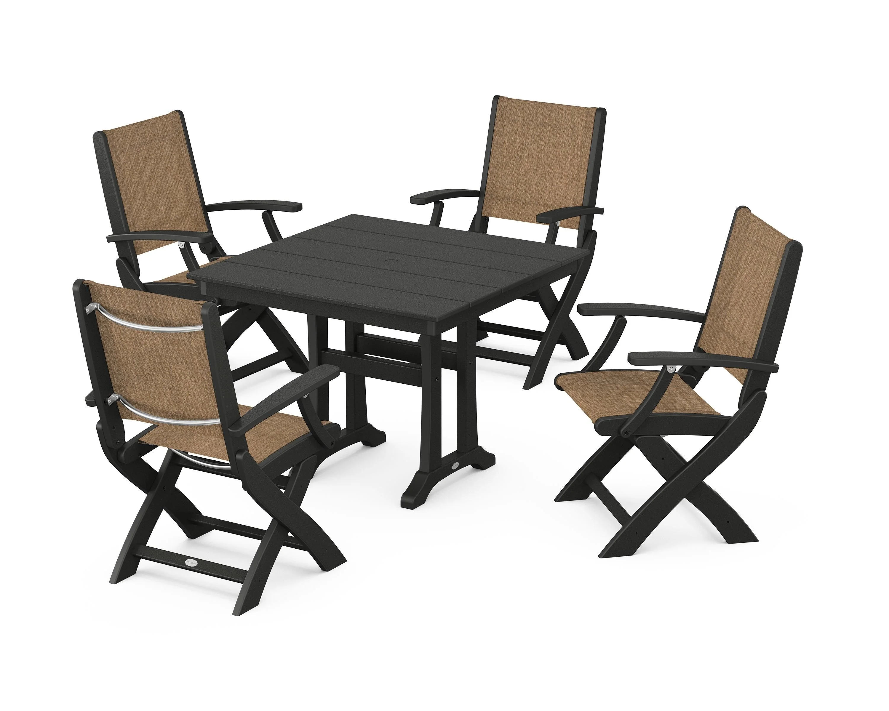 Coastal Folding Chair 5-Piece Farmhouse Dining Set With Trestle Legs - Image 37