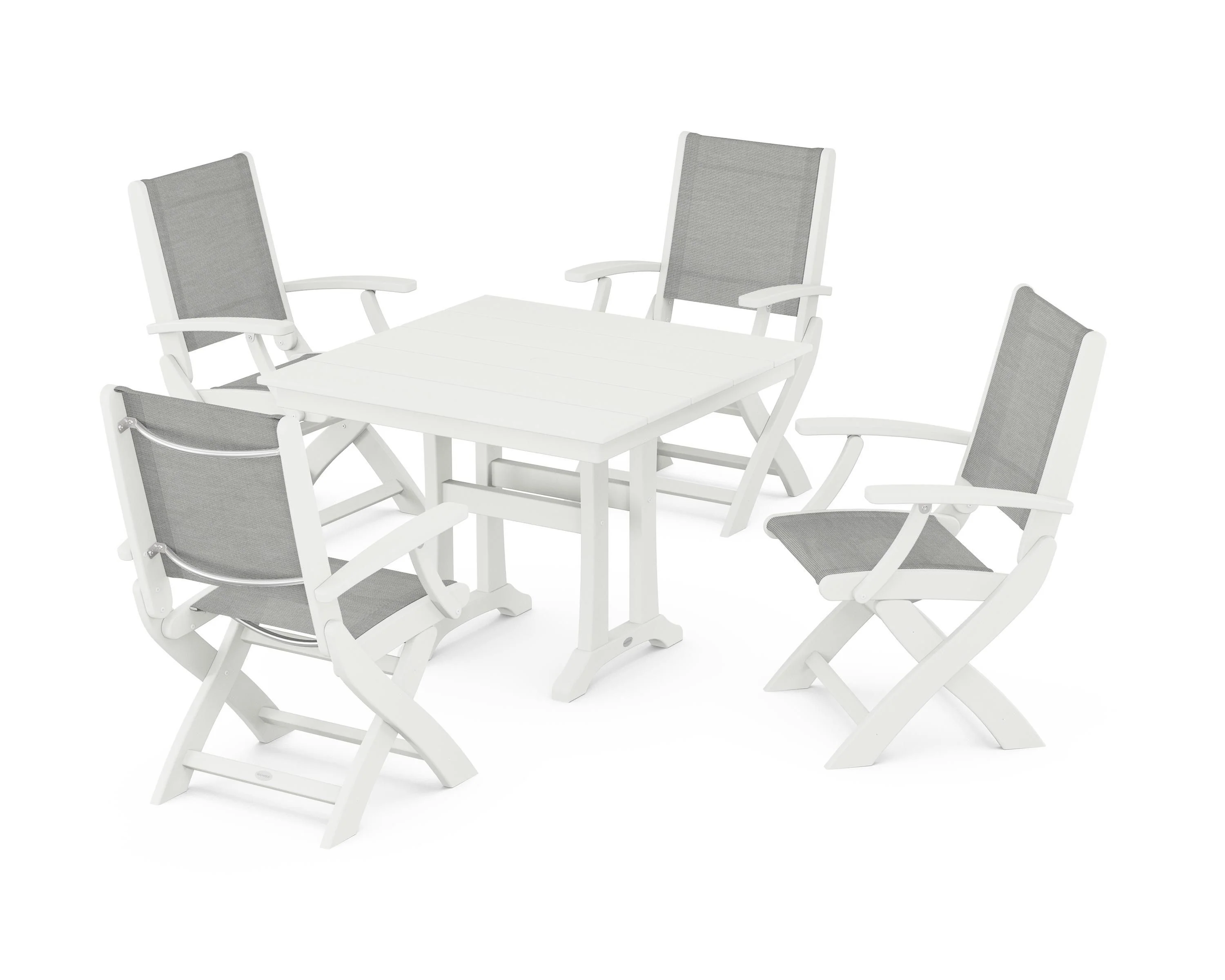 Coastal Folding Chair 5-Piece Farmhouse Dining Set With Trestle Legs - Image 5